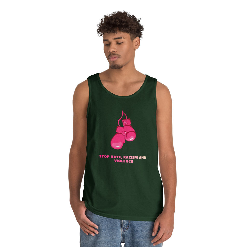 Pink Boxing Gloves Tank Top – “Stop Hate, Racism and Violence” Graphic Tank