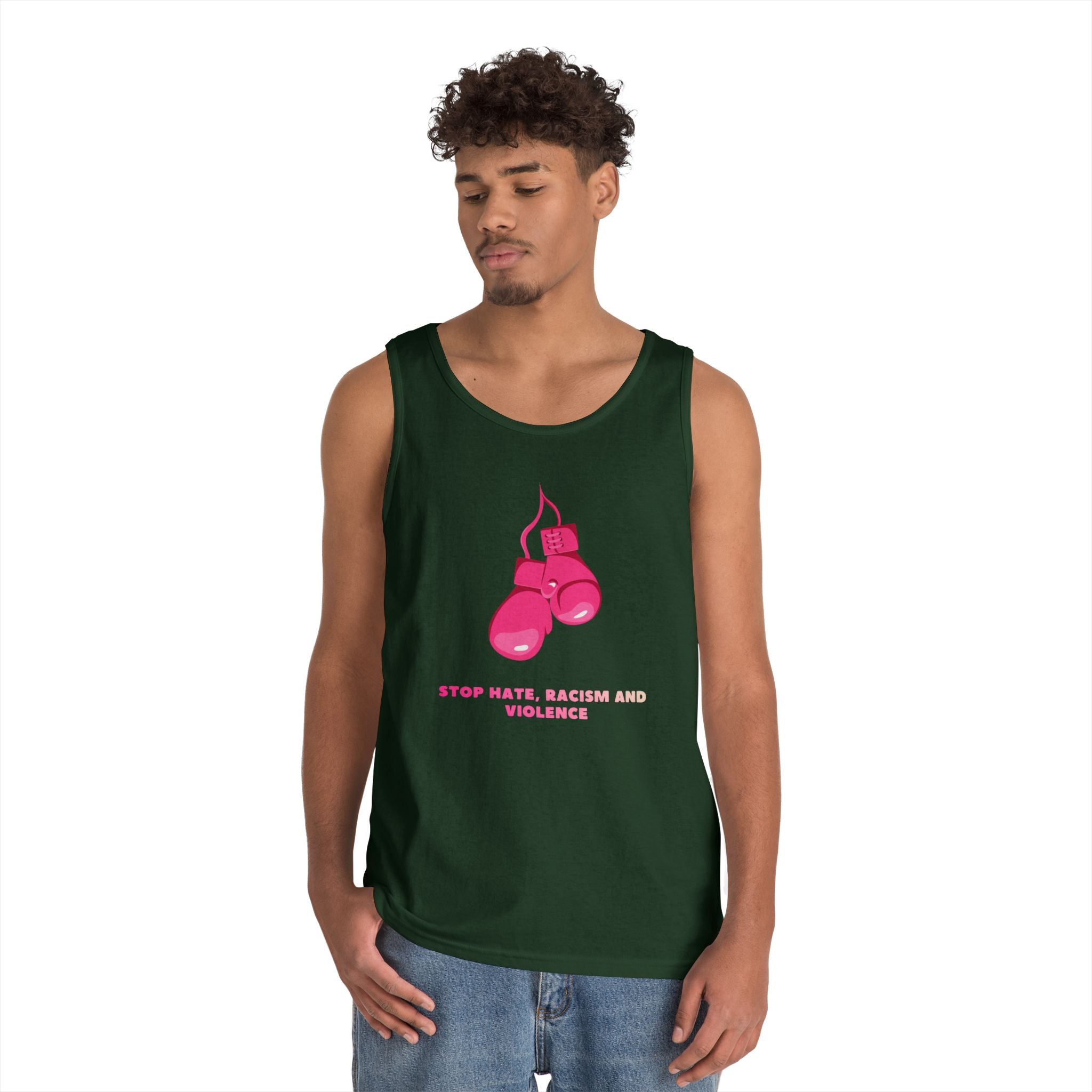 Pink Boxing Gloves Tank Top – “Stop Hate, Racism and Violence” Graphic Tank