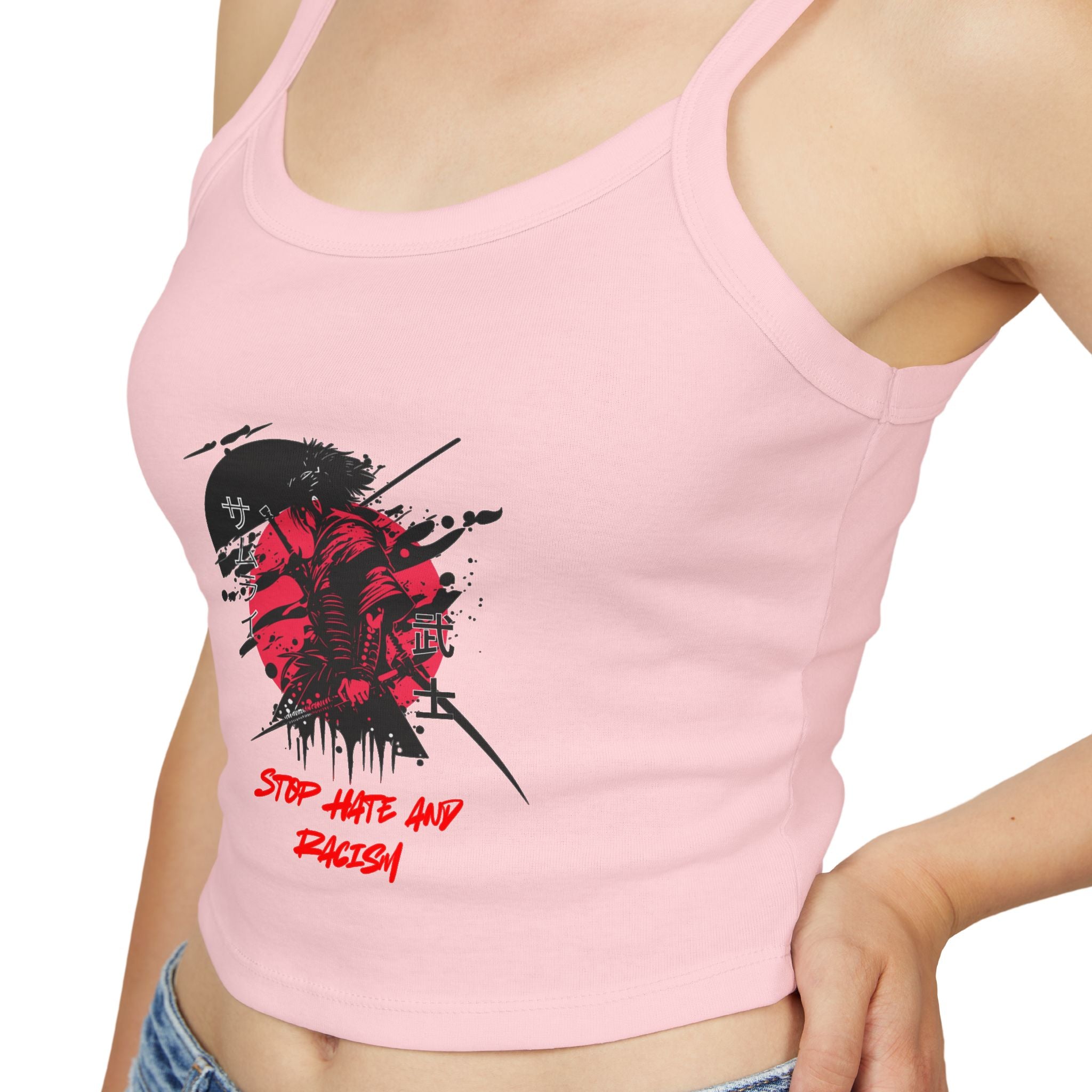 Spaghetti Tank Top – Grunge Red Rose Graphic "Stop Wishing Start"