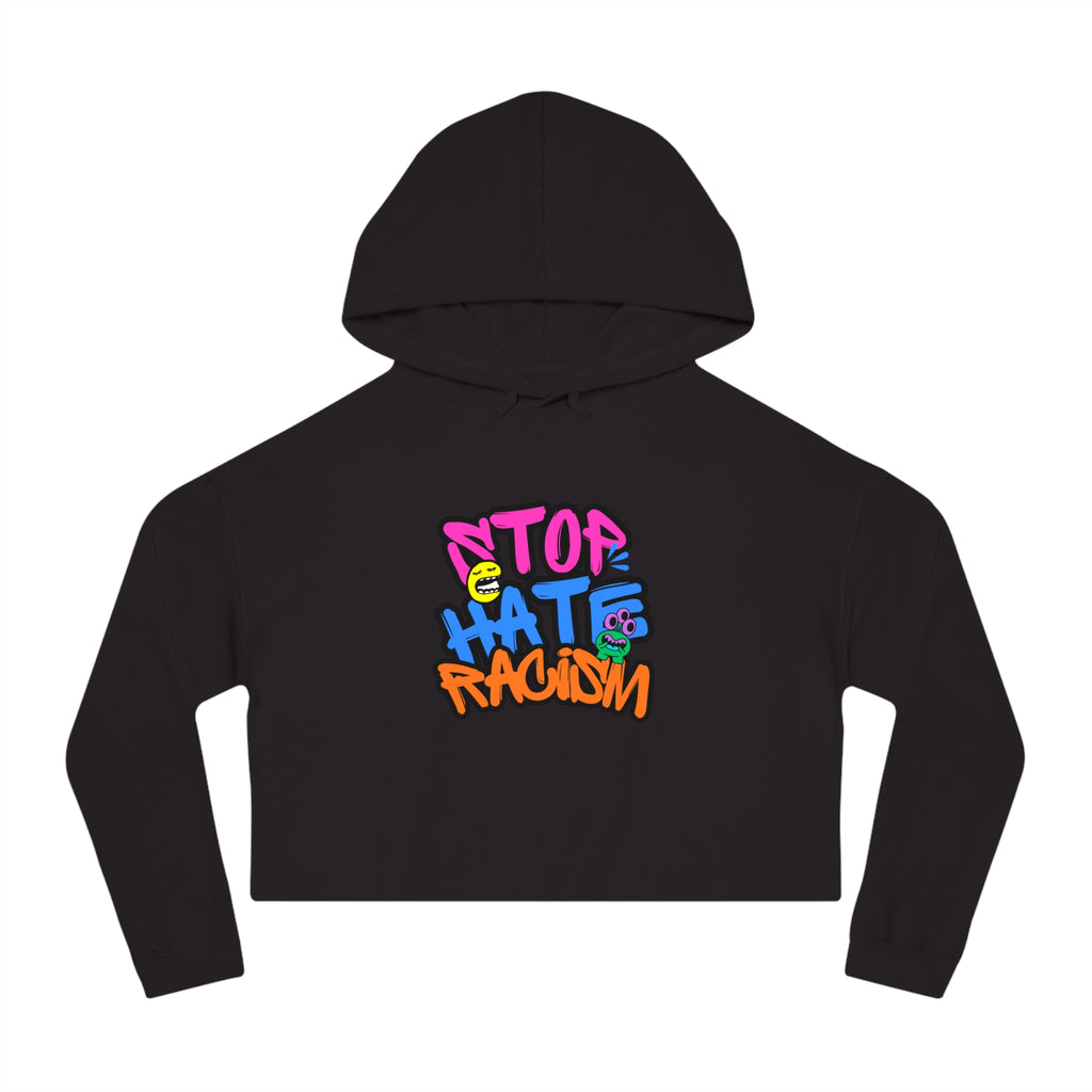 Cropped Hoodie "Stop Hate, Not People" Graffiti Anti-Racism Sweatshirt
