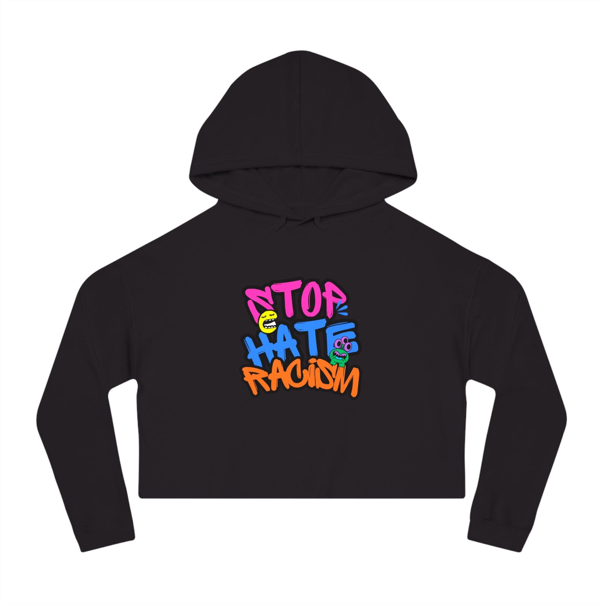 Cropped Hoodie "Stop Hate, Not People" Graffiti Anti-Racism Sweatshirt