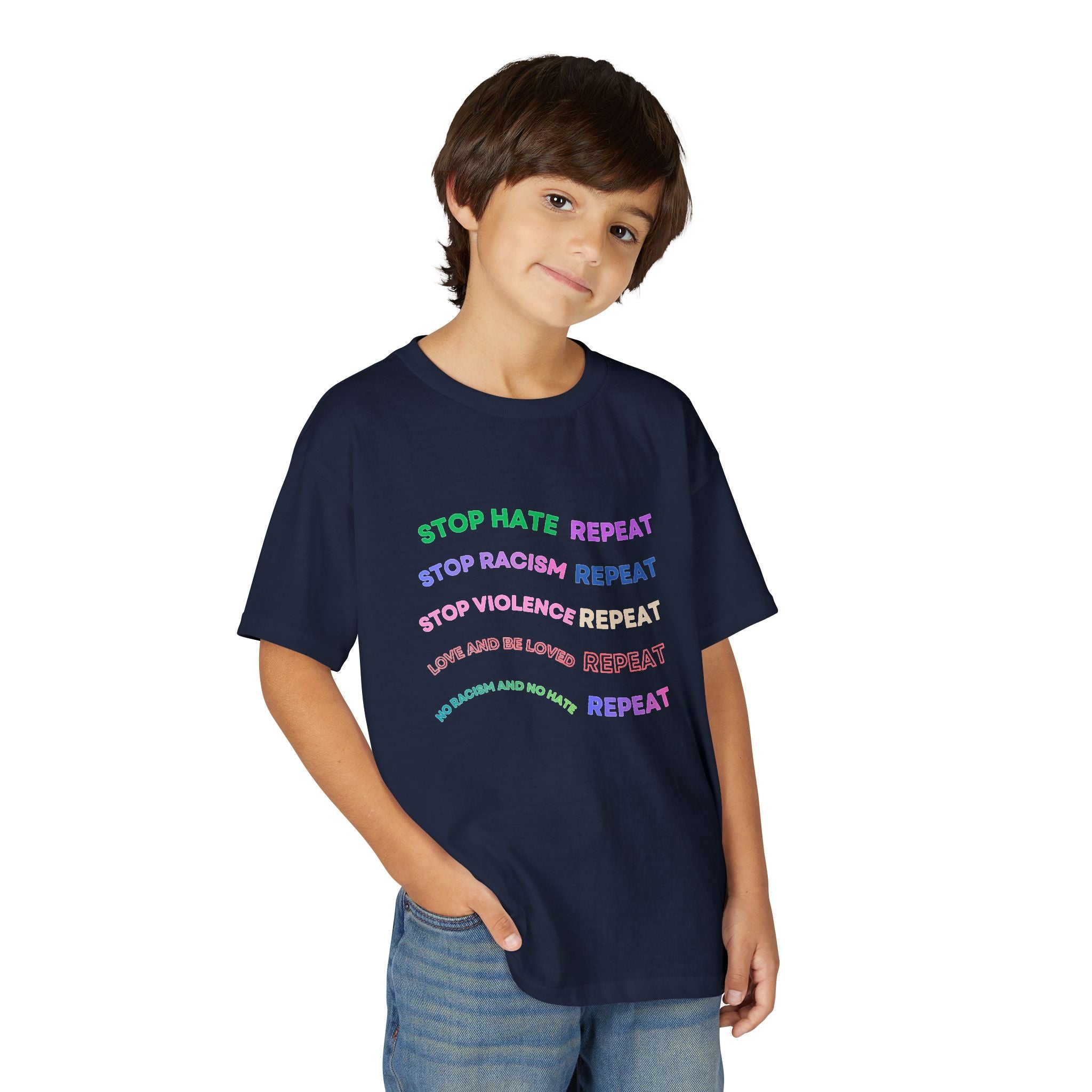 Youth T‑Shirt — "Stop Hate Repeat" Rainbow Anti-Bullying Tee
