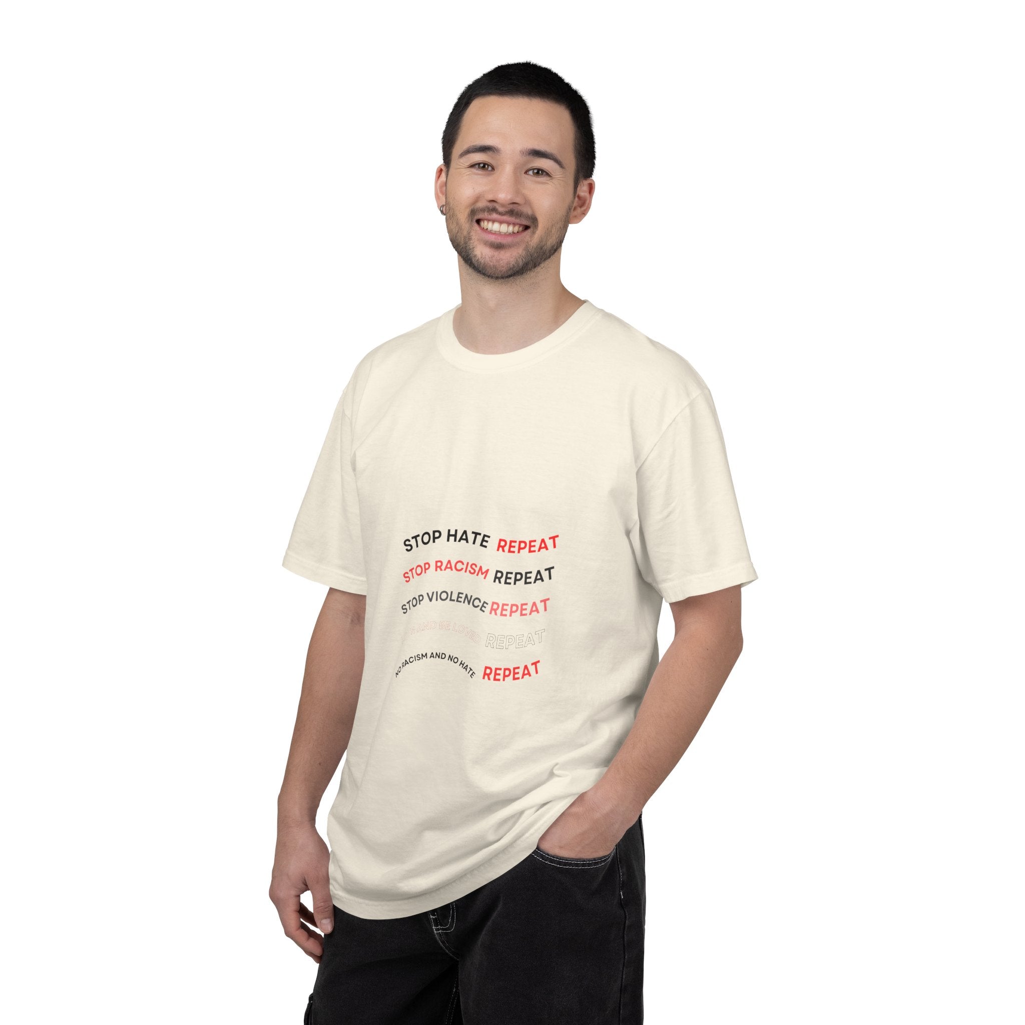 Stop Hate Repeat T-Shirt — Anti-Racism Message Tee