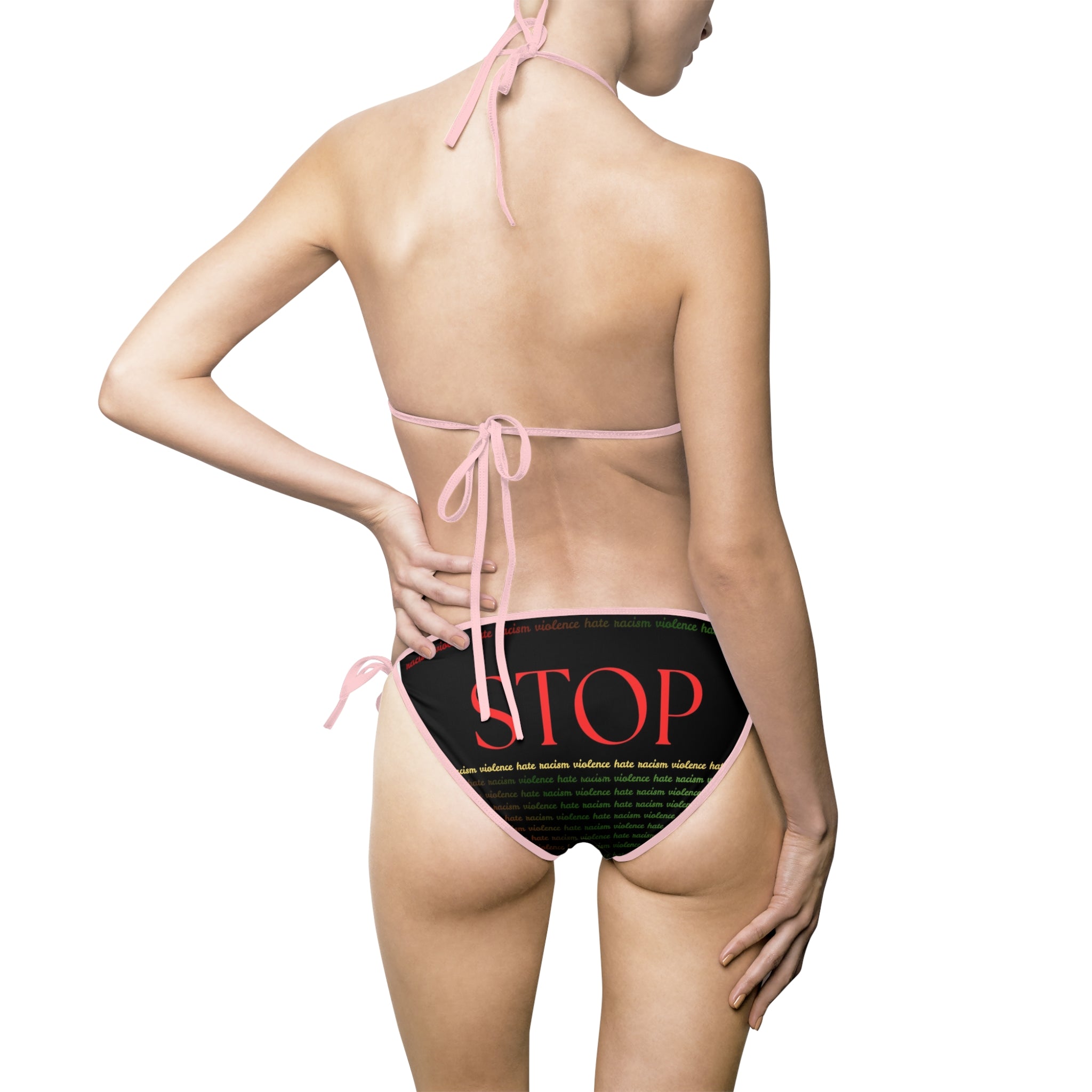 STOP Text Black Graphic Bikini — Protest Statement Swimsuit