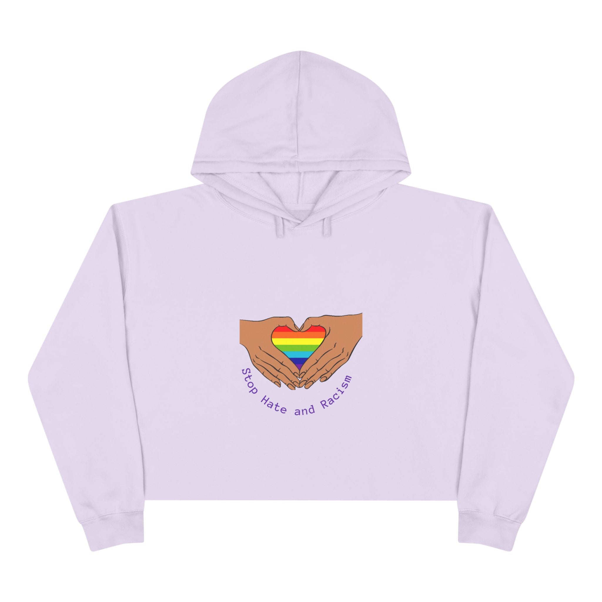 Cropped Hoodie — Rainbow Heart Hands "Stop Hate and Resist" LGBTQ+ Pride