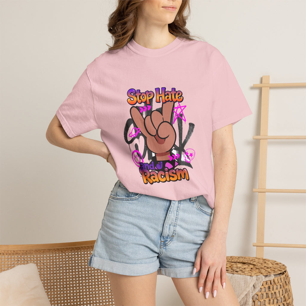 Stop Hate and Racism Graphic T-Shirt – Anti-Racism Solidarity Tee