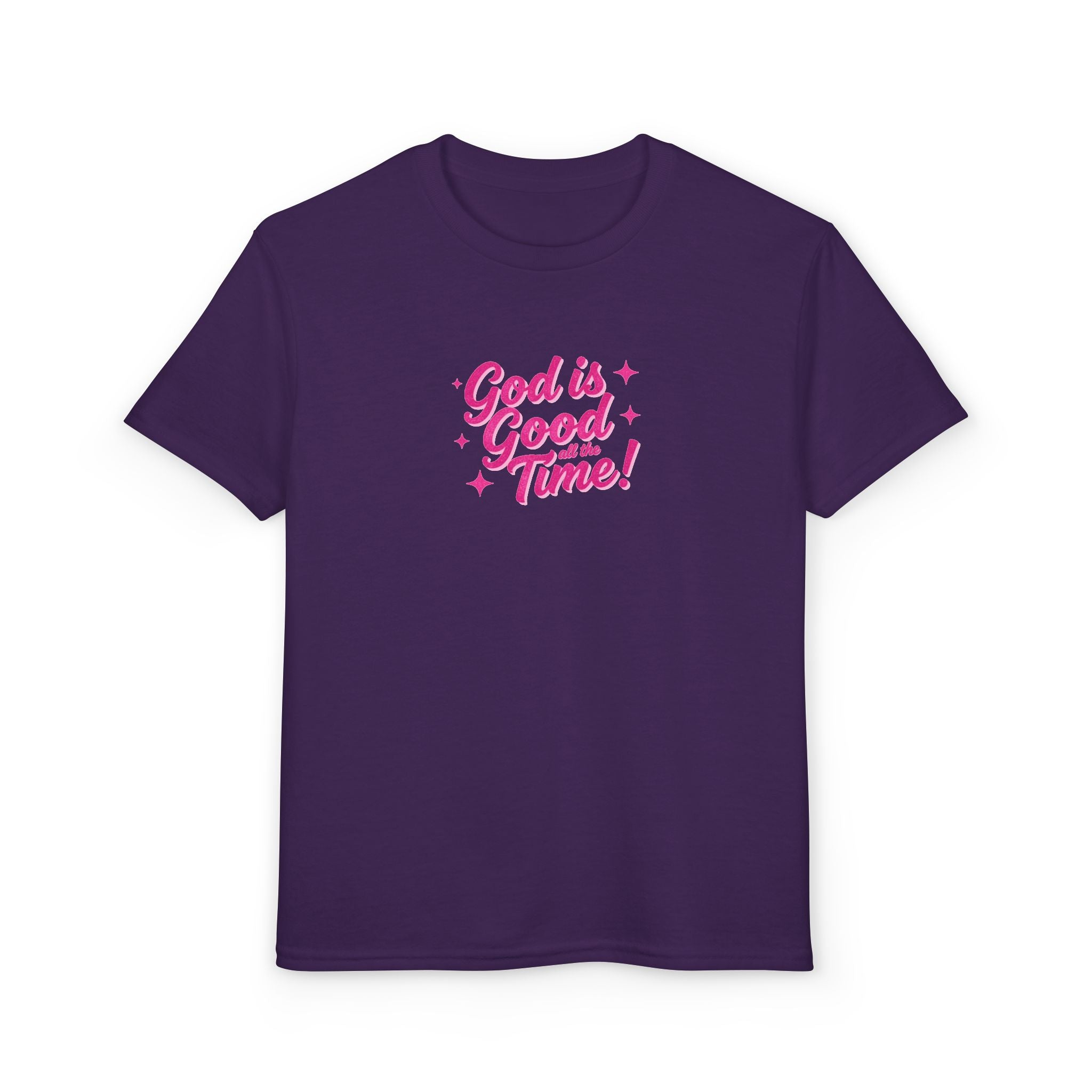 Youth T-Shirt — "God Is Good Time!" Pink Script Faith Tee