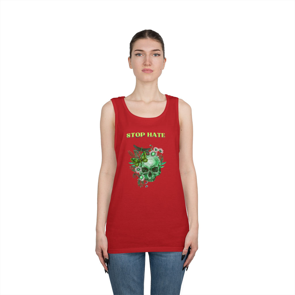 Stop Hate Skull Tank — Green Floral Skull Tank Top