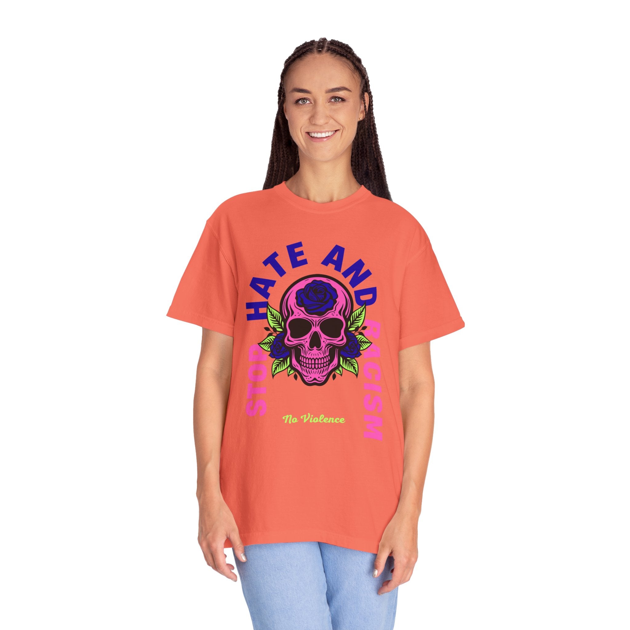 Stop Hate and Racism Skull T-Shirt — Anti-Racism Statement Tee
