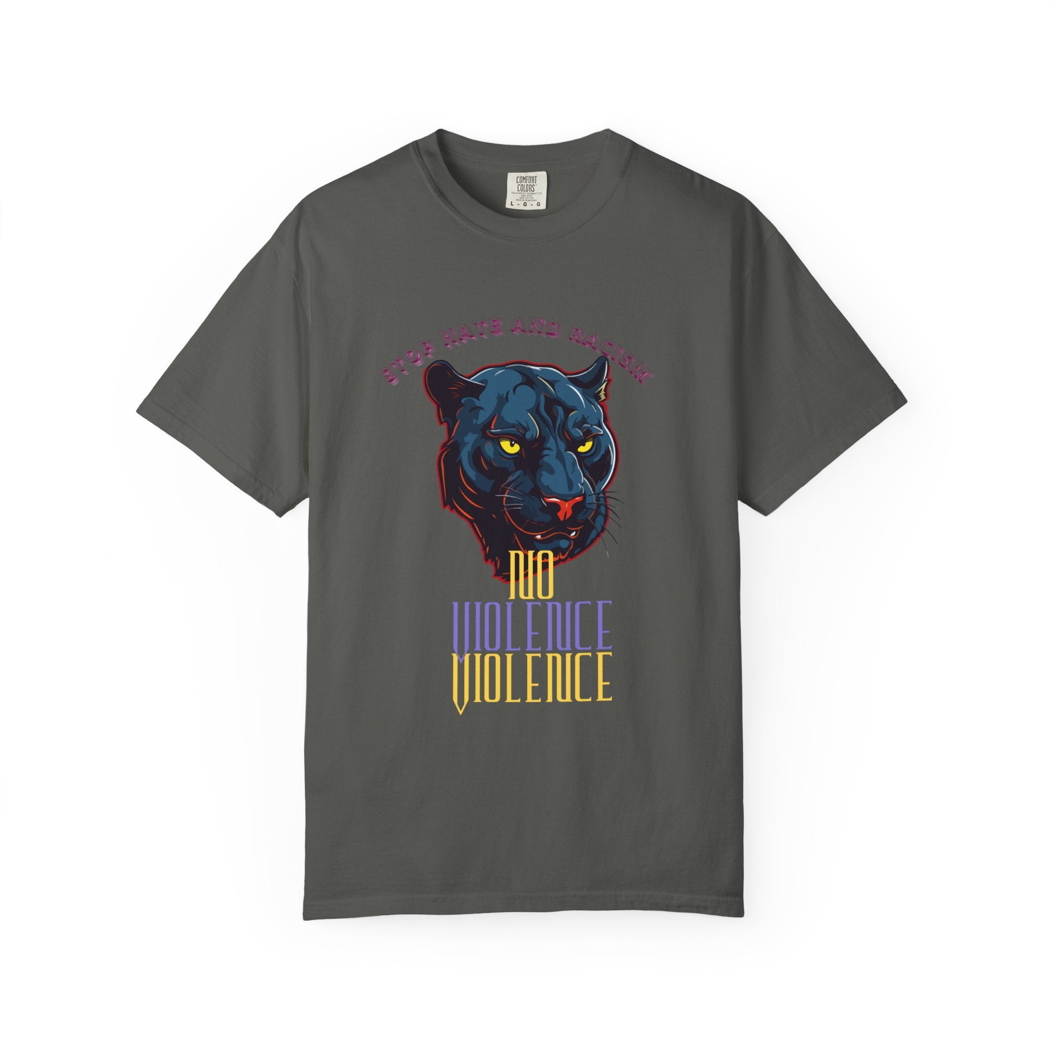 No Violence Panther T-Shirt — Graphic Animal Tee with 'No Violence' Text
