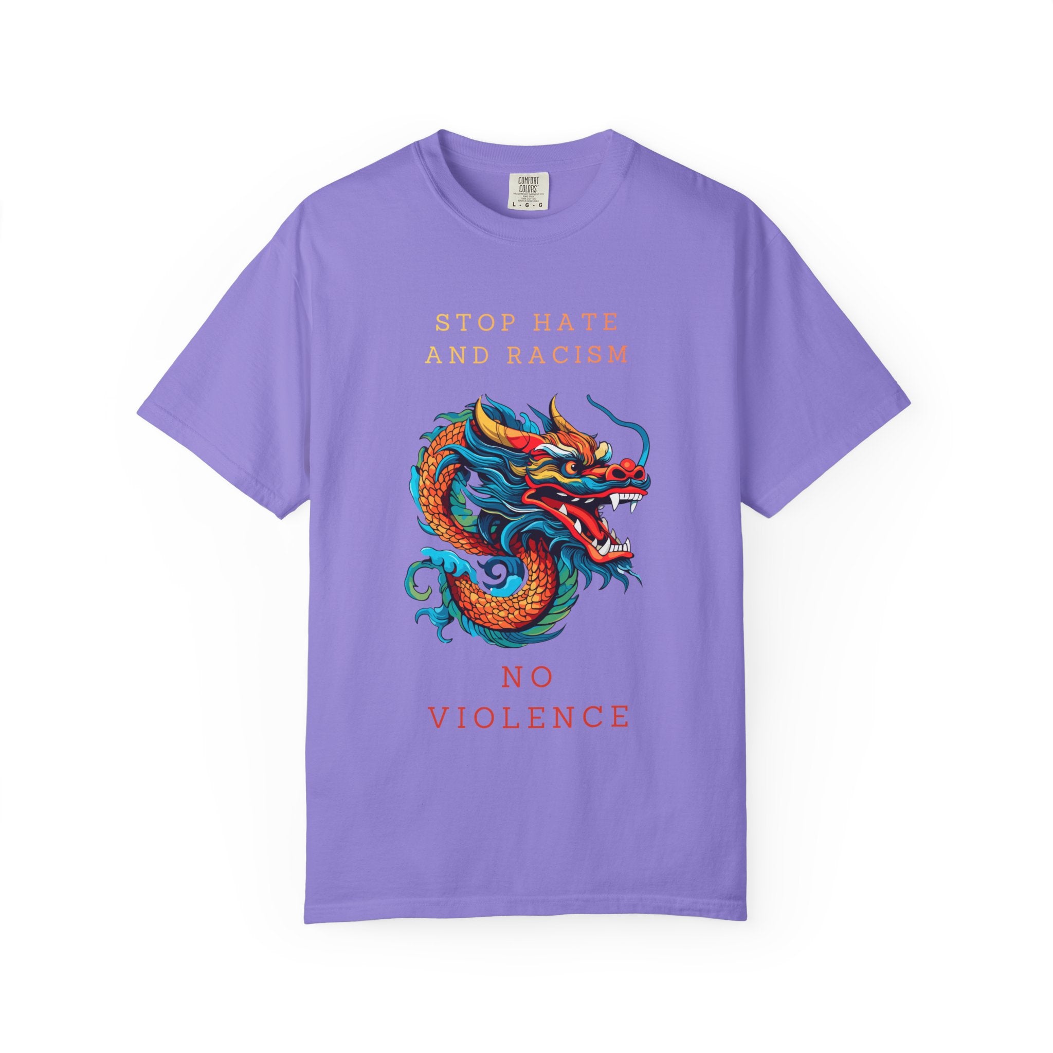 T-Shirt — 'Stop Hate and Racism, No Violence' Dragon Graphic Tee