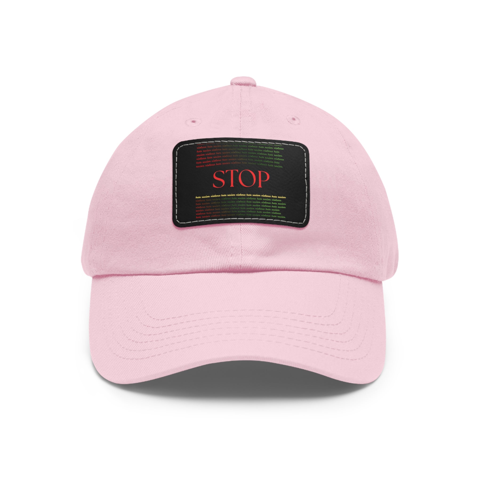 Leather Patch Dad Hat — 'STOP' Embossed Casual Baseball Cap