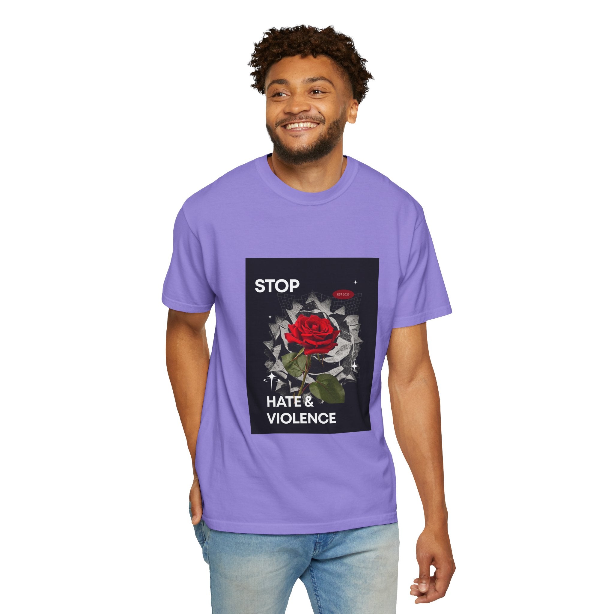 Stop Hate & Violence T-Shirt — Rose Protest Graphic Tee