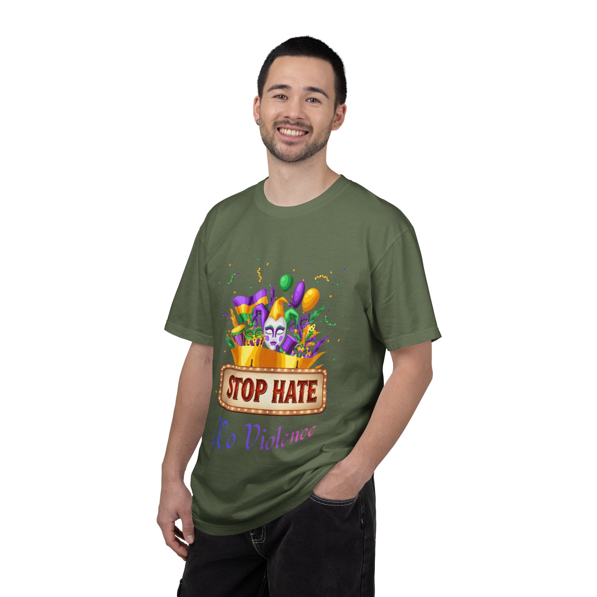 T-Shirt — "Stop Hate, No Violence" Mardi Gras Parade Design