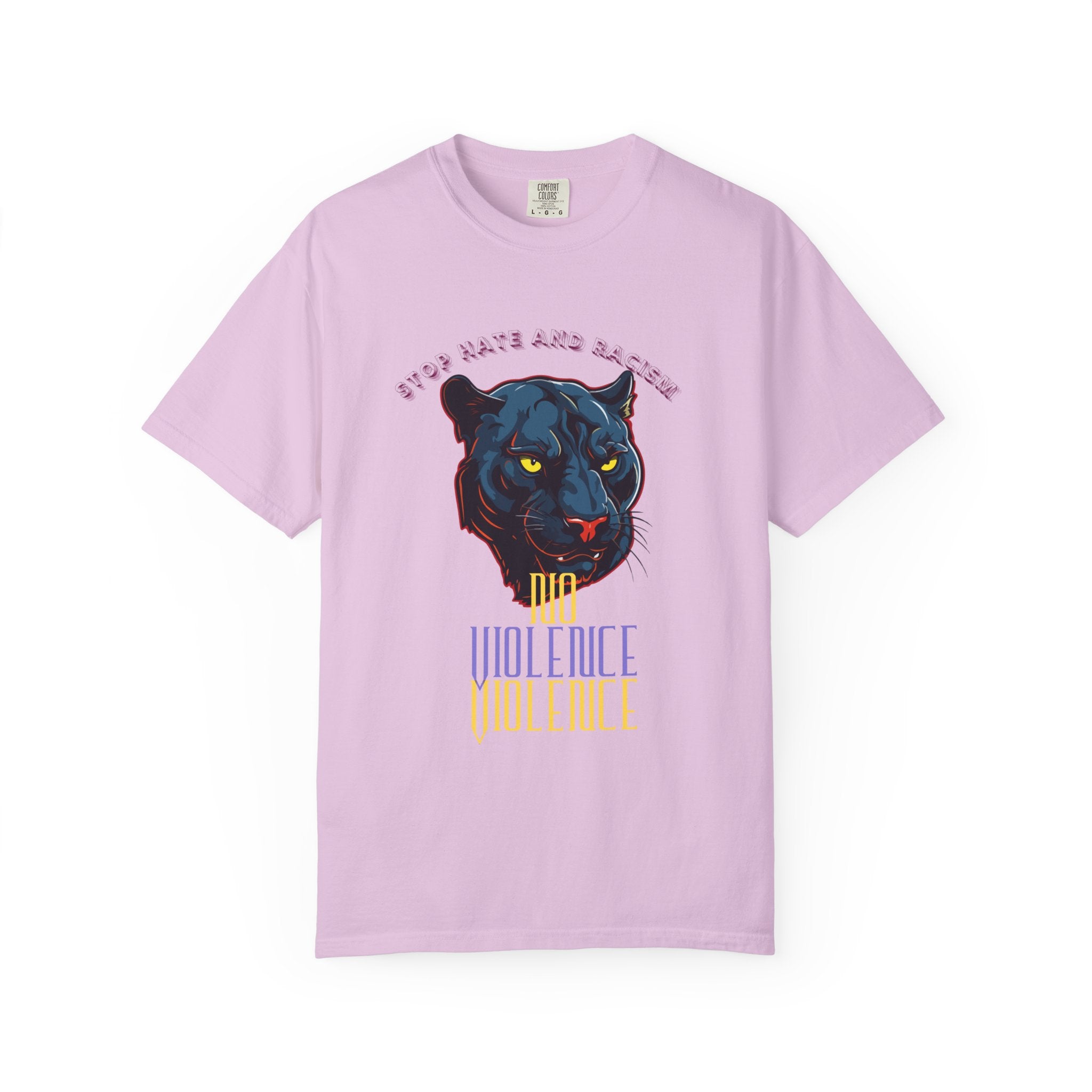 No Violence Panther T-Shirt — Graphic Animal Tee with 'No Violence' Text