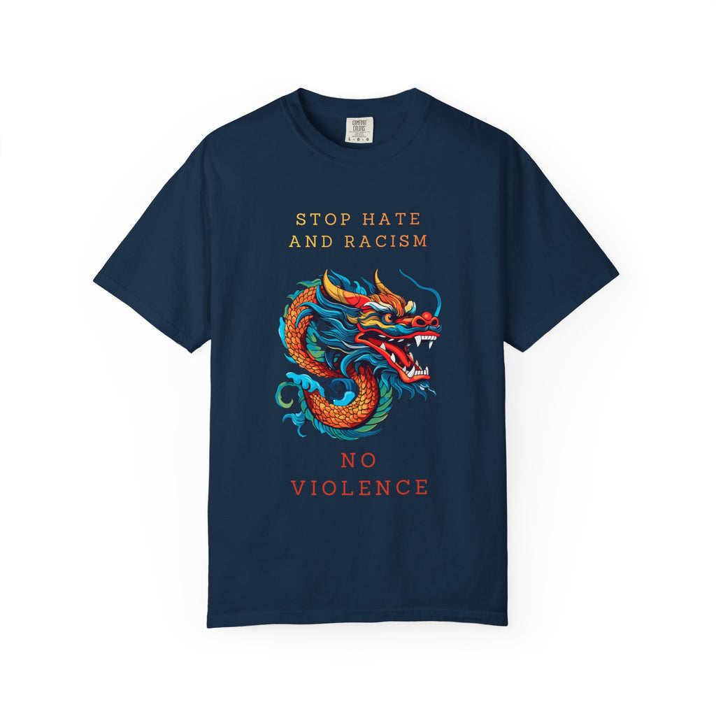 T-Shirt — 'Stop Hate and Racism, No Violence' Dragon Graphic Tee