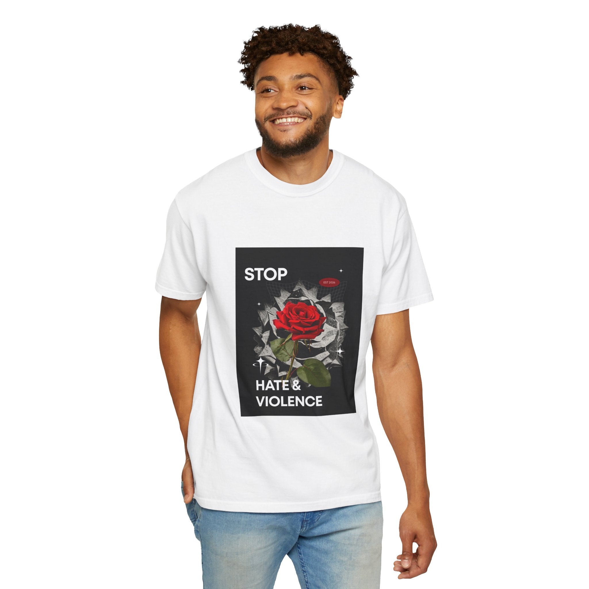 Stop Hate & Violence T-Shirt — Rose Protest Graphic Tee