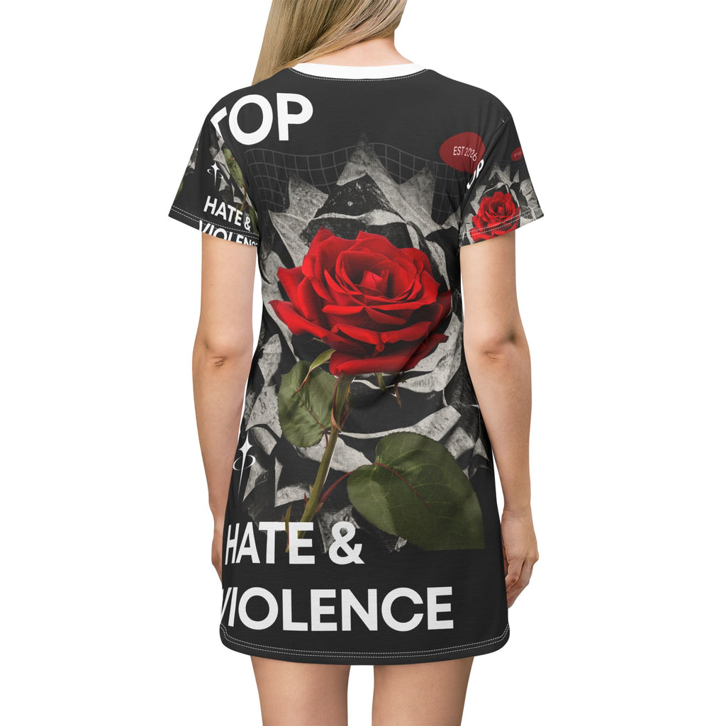 Anti-Violence T-Shirt Dress — Stop Hate & Violence Floral Graphic