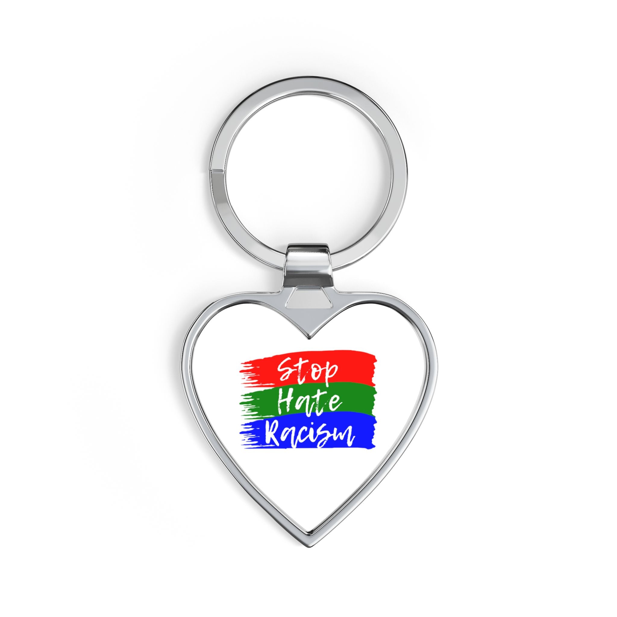 Stop Hate & Racism Heart Keychain — Anti-Racism Solidarity Gift
