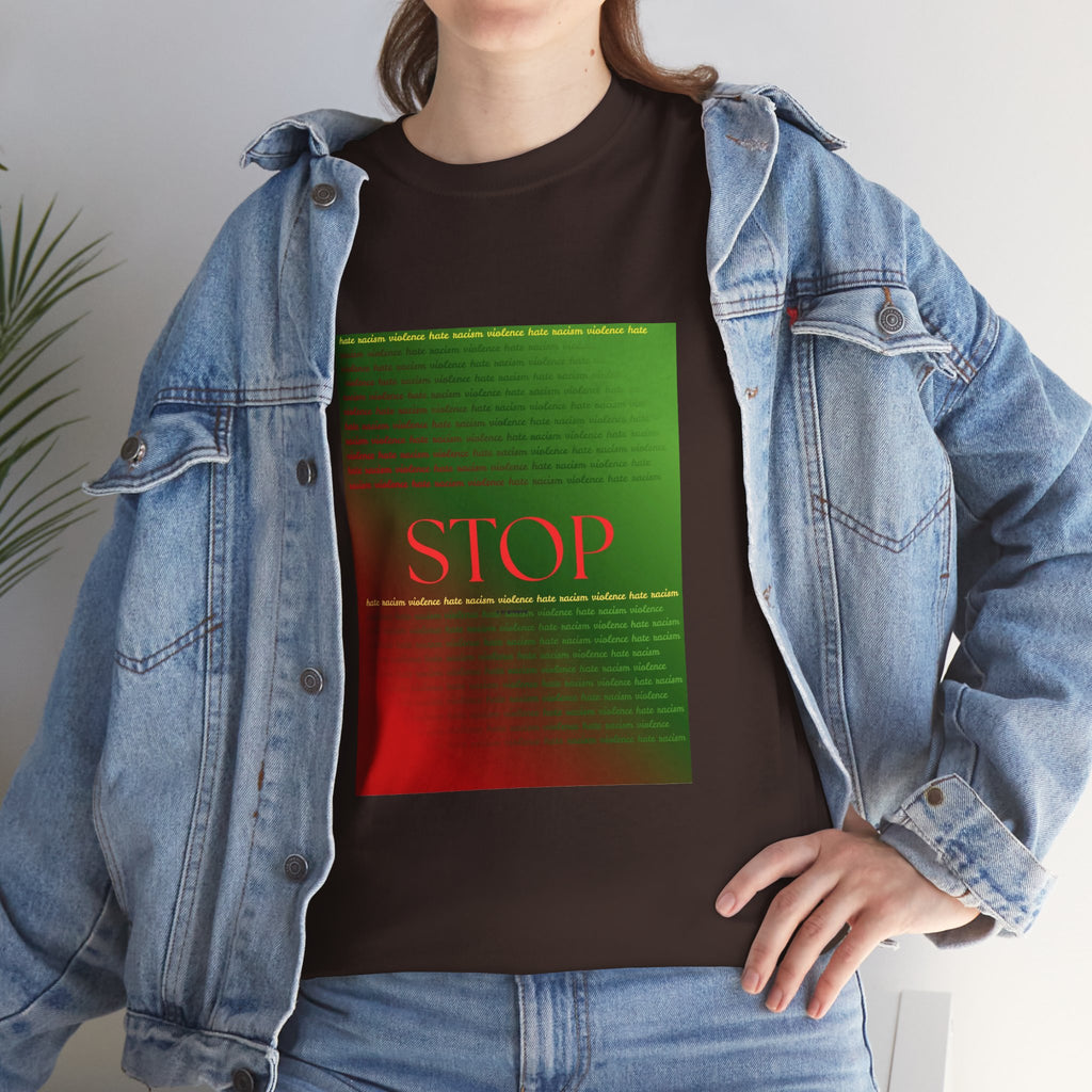 STOP Graphic Tee — Red & Green Gradient Statement T‑Shirt