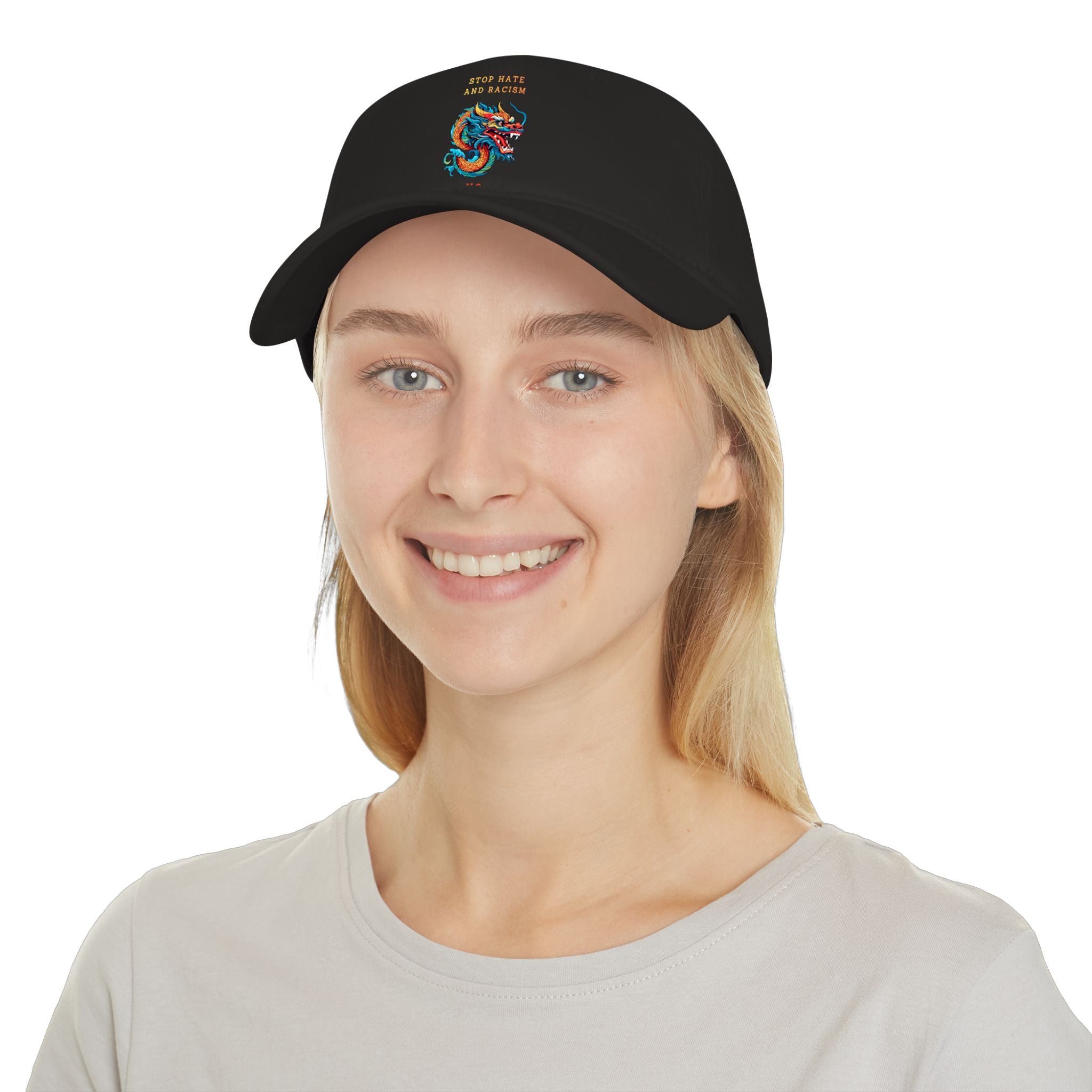 Red Dragon Baseball Cap - "Stop Hate and Racism" Embroidered Low Profile Hat