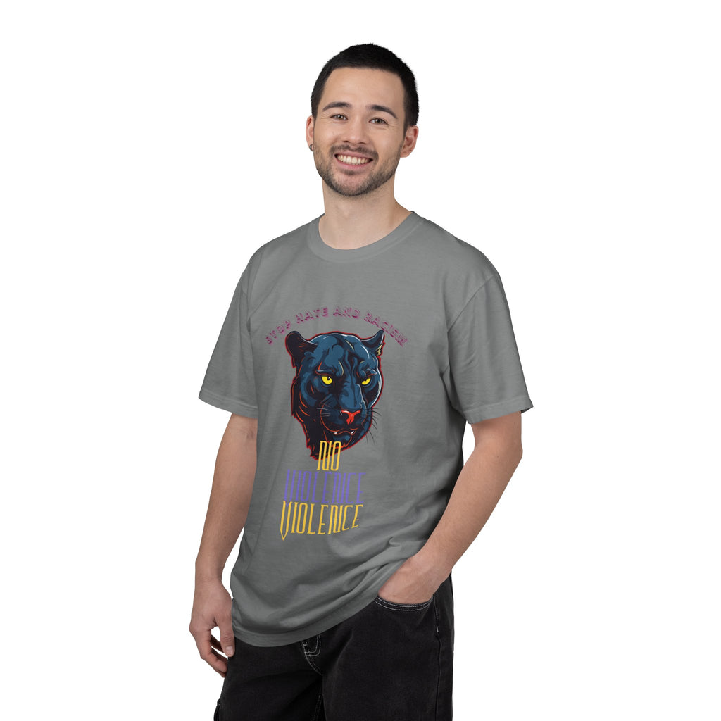 No Violence Panther T-Shirt — Graphic Animal Tee with 'No Violence' Text