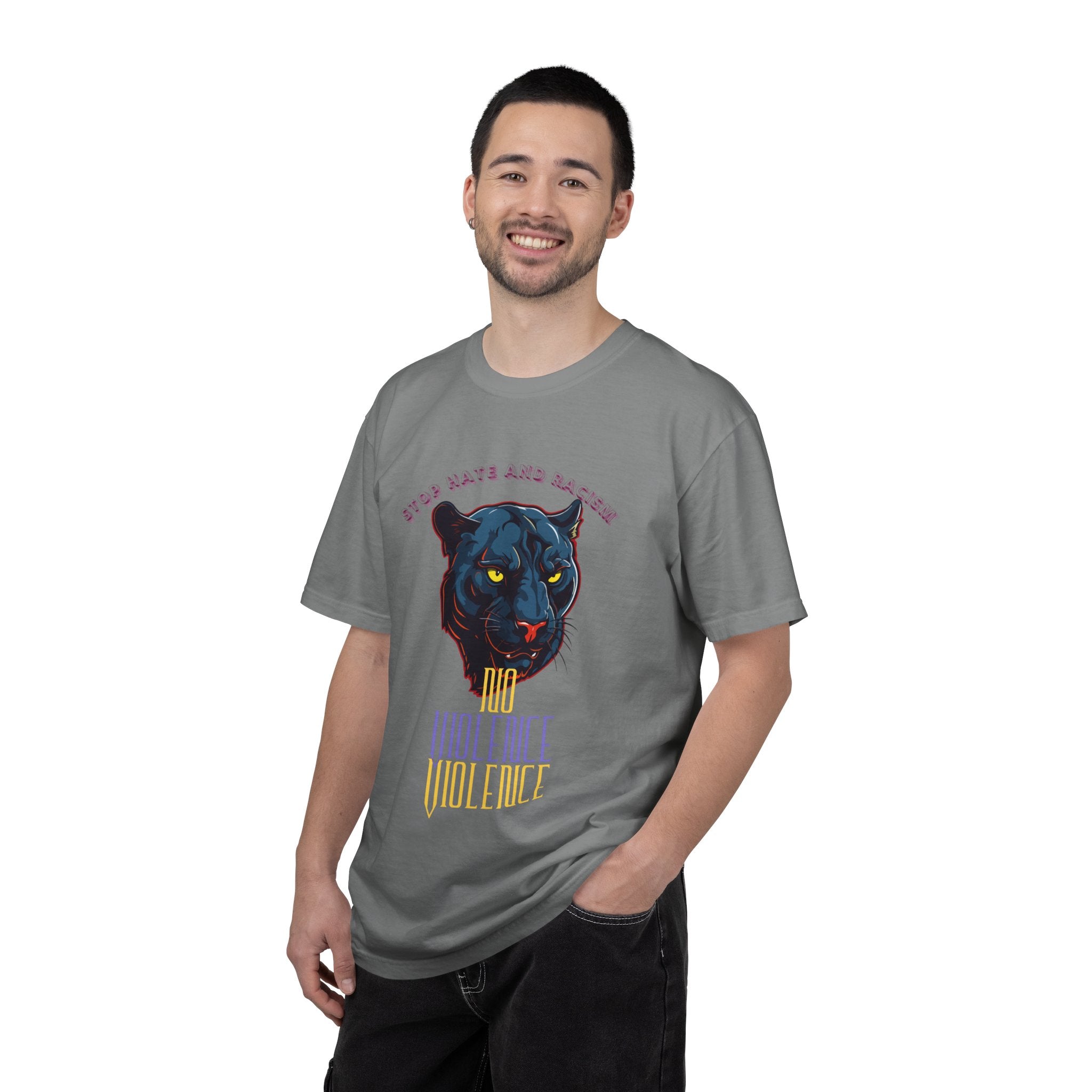 No Violence Panther T-Shirt — Graphic Animal Tee with 'No Violence' Text