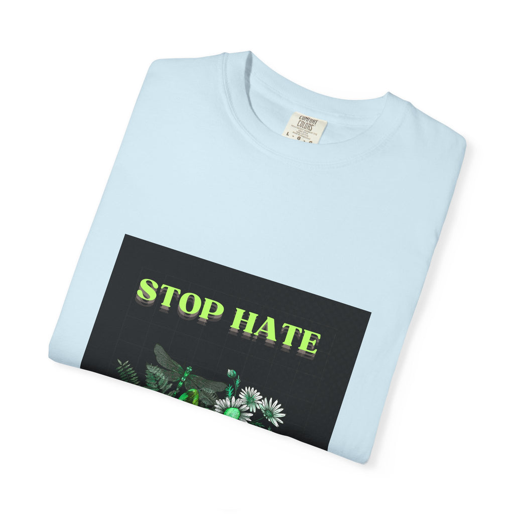 Stop Hate Skull T-Shirt — Green Floral Skull Graphic Tee