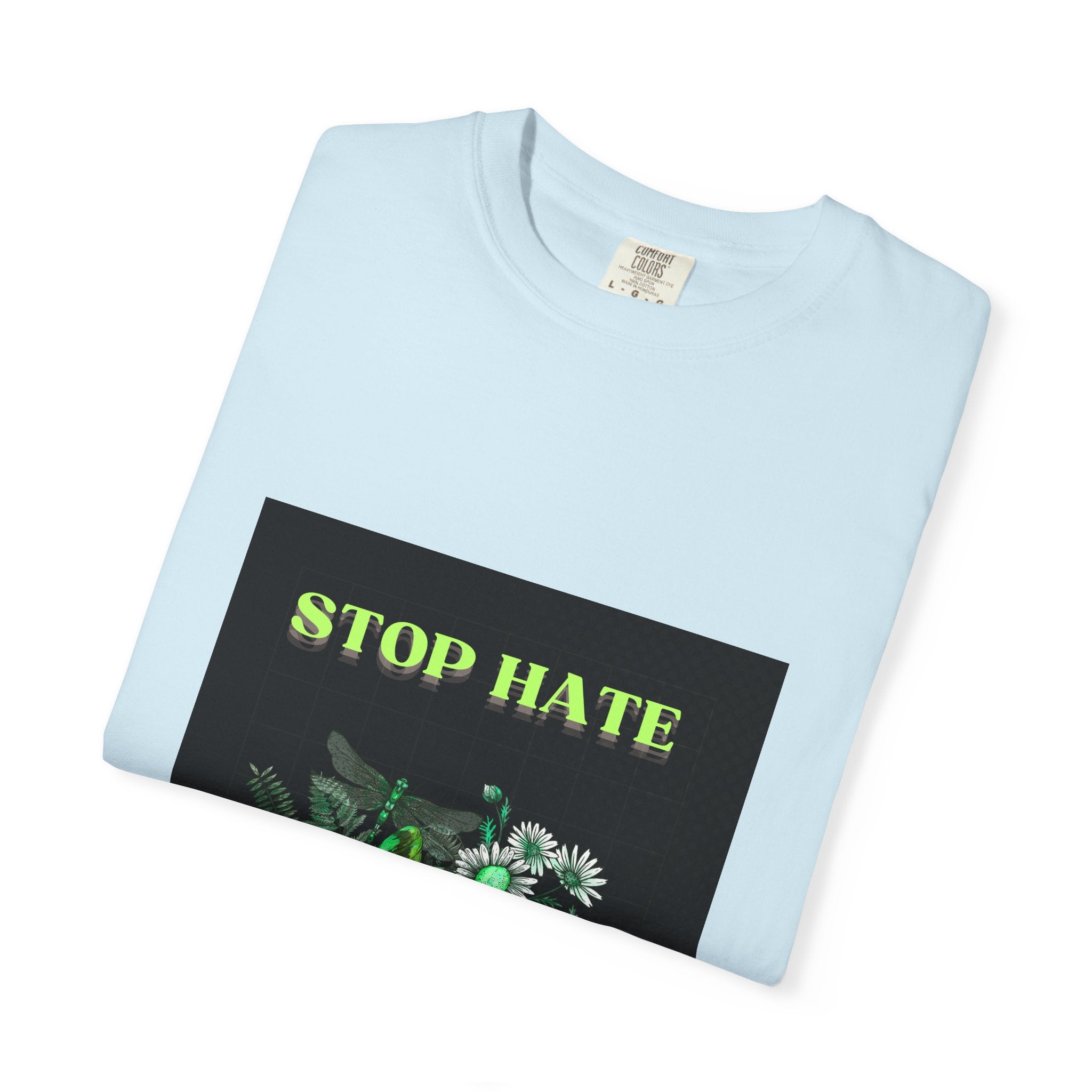 Stop Hate Skull T-Shirt — Green Floral Skull Graphic Tee