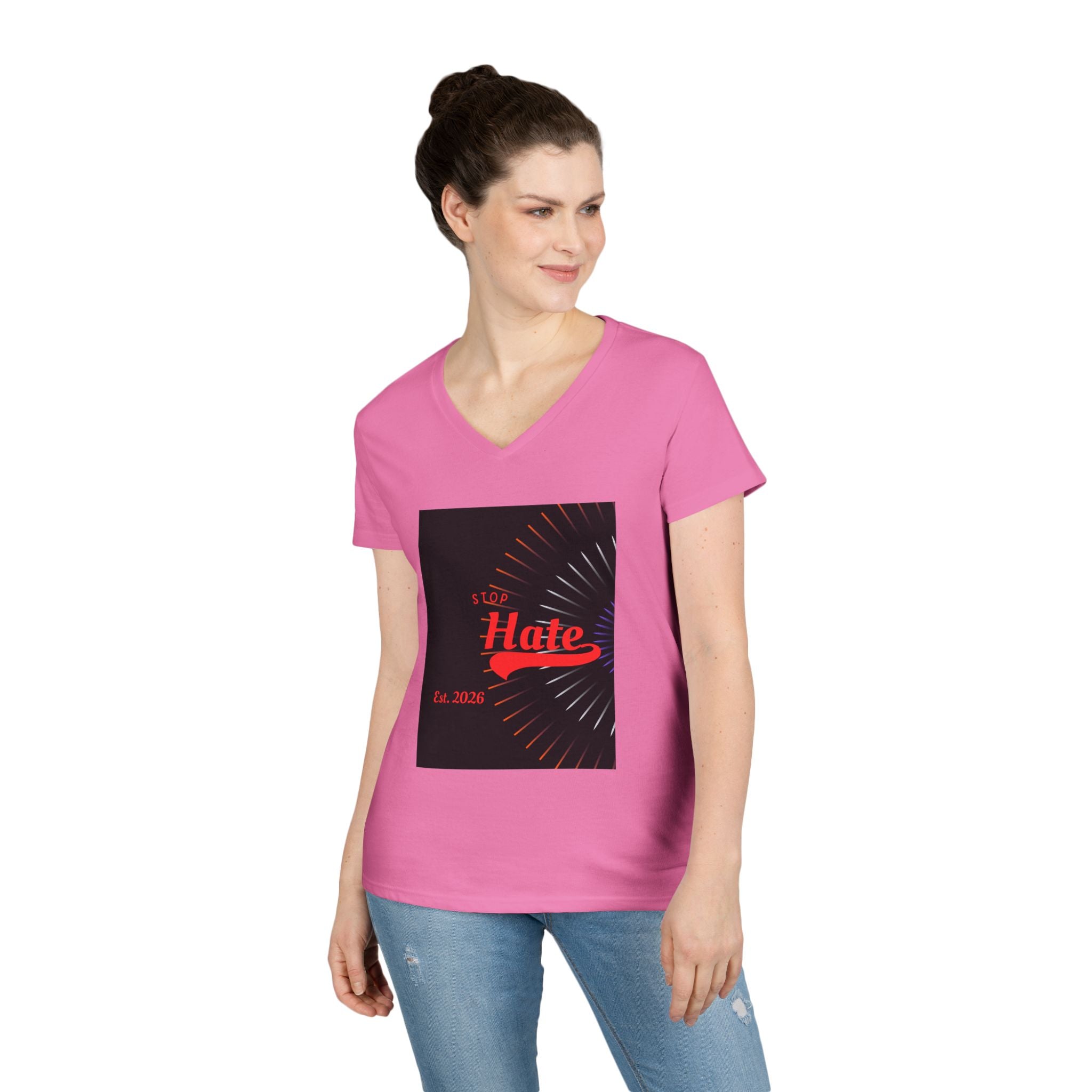 Ladies' V-Neck T-Shirt — Retro "Hate" Graphic Tee (Established 2023)