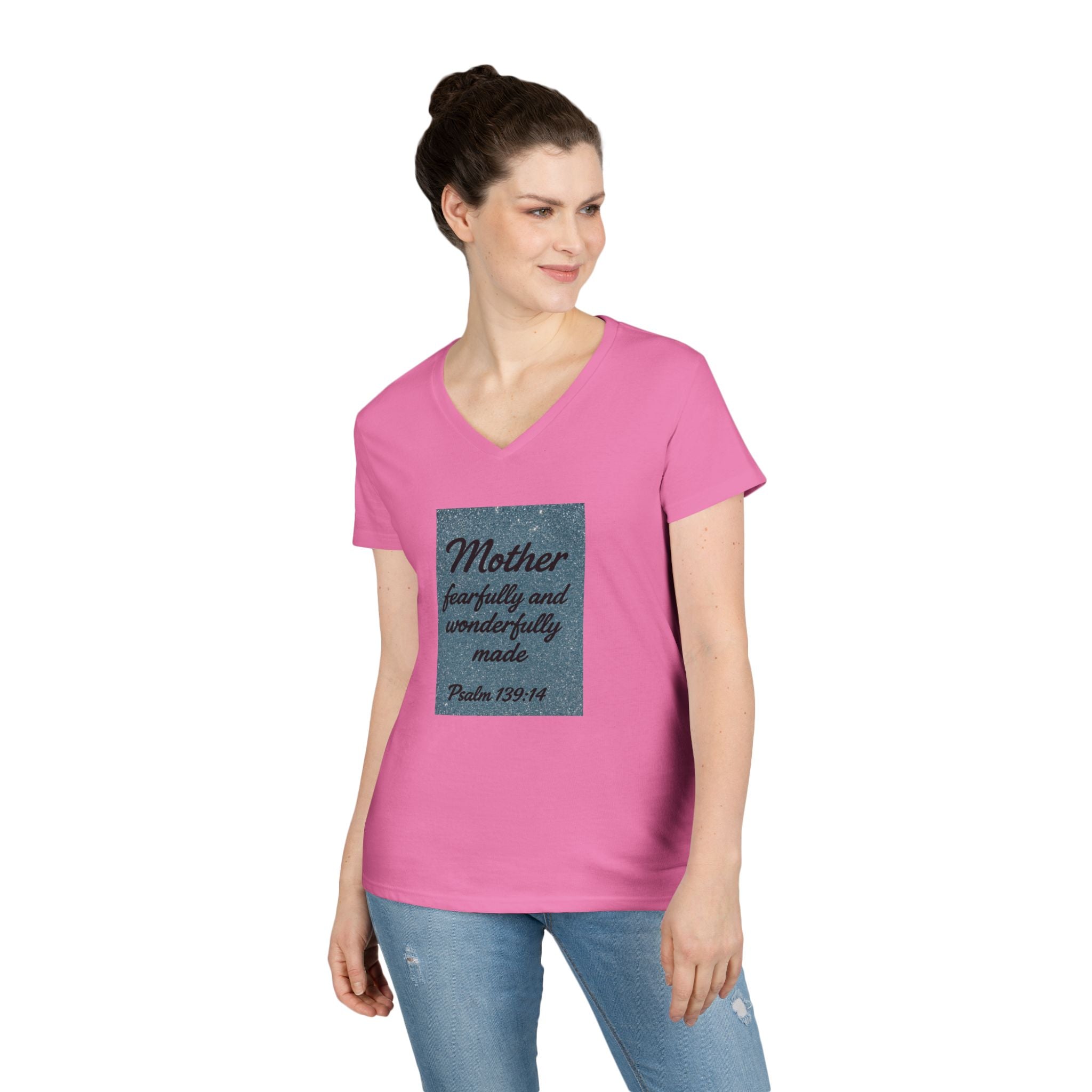 Mother 'Fearfully and Wonderfully Made' V‑Neck Tee — Psalm 139:14 Christian Mom Shirt