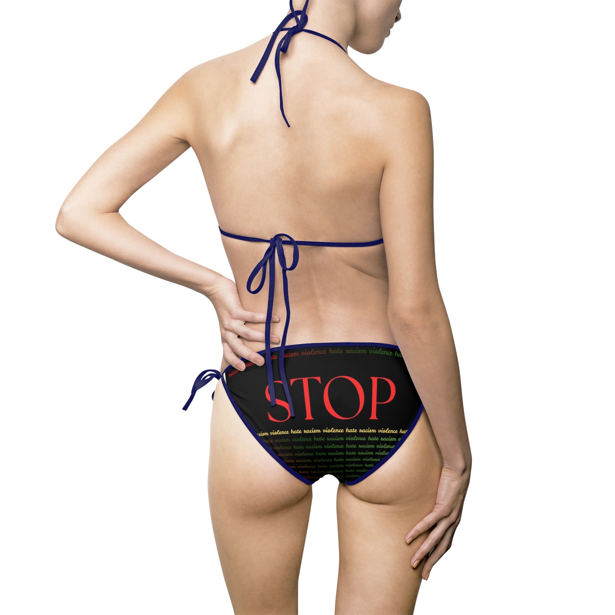STOP Text Black Graphic Bikini — Protest Statement Swimsuit