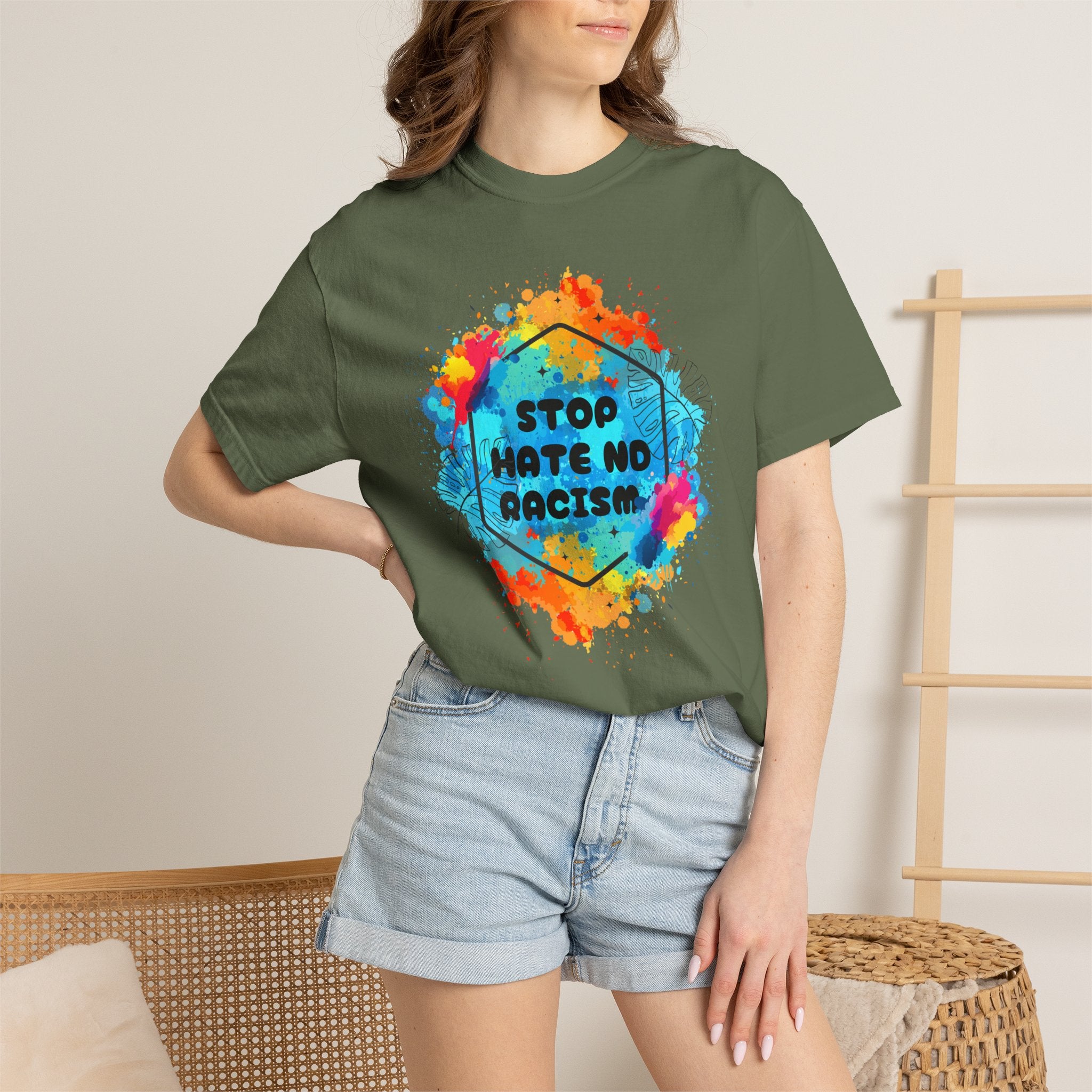 Stop Hate No Racism T-Shirt — Colorful Anti-Racism Statement Tee