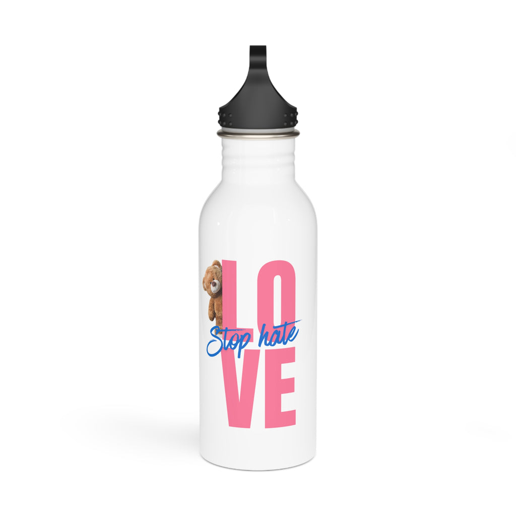 Stainless Water Bottle — 'LOVE Stop Hate' Pink Teddy Anti-Hate Bottle