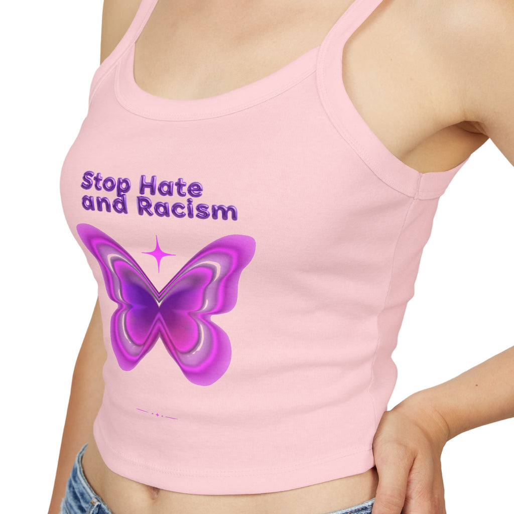 Stop Hate and Racism Butterfly Tank Top — Women's Pink Activist Crop