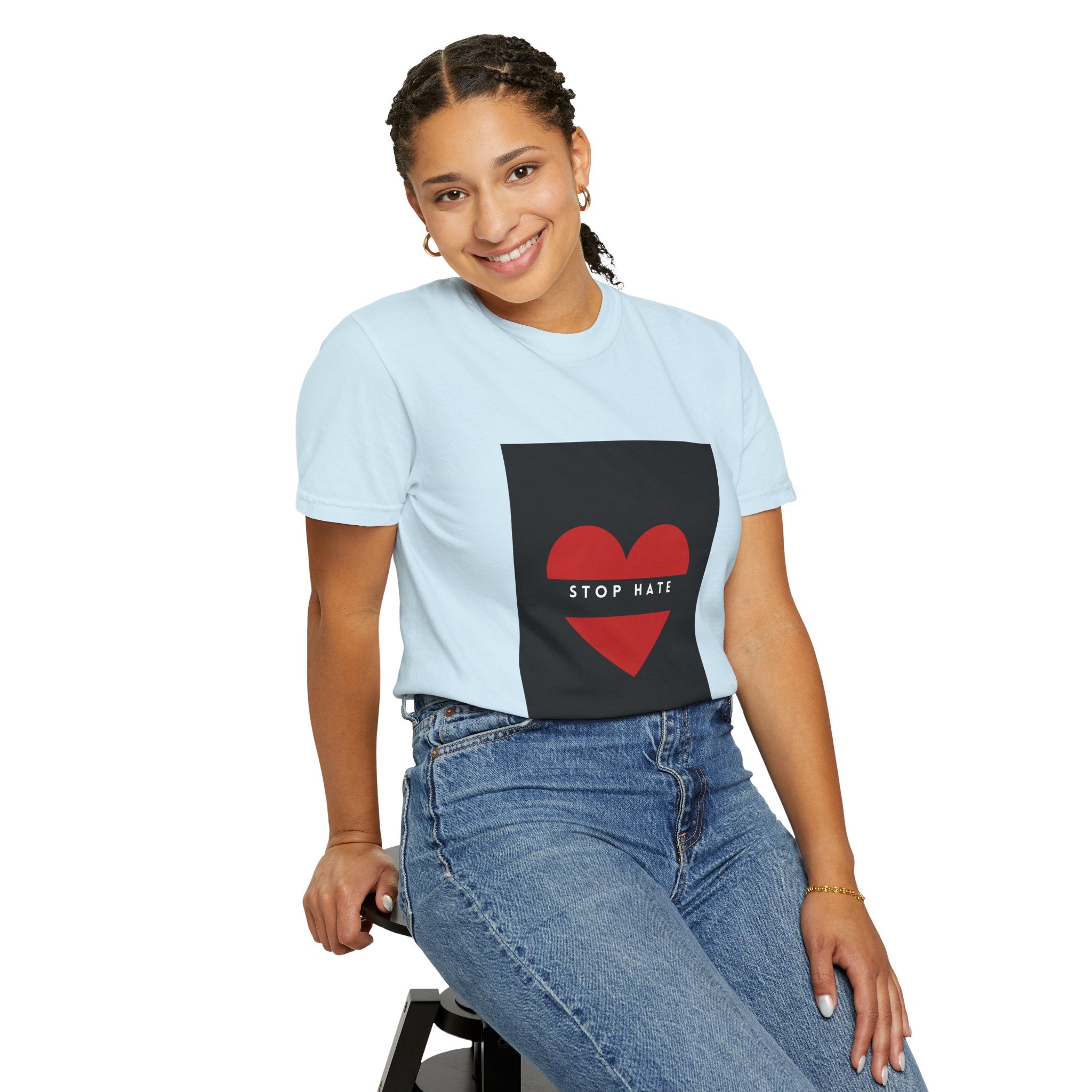 Stop Hate Heart T-Shirt — Red Heart Graphic Tee for Anti-Hate Awareness