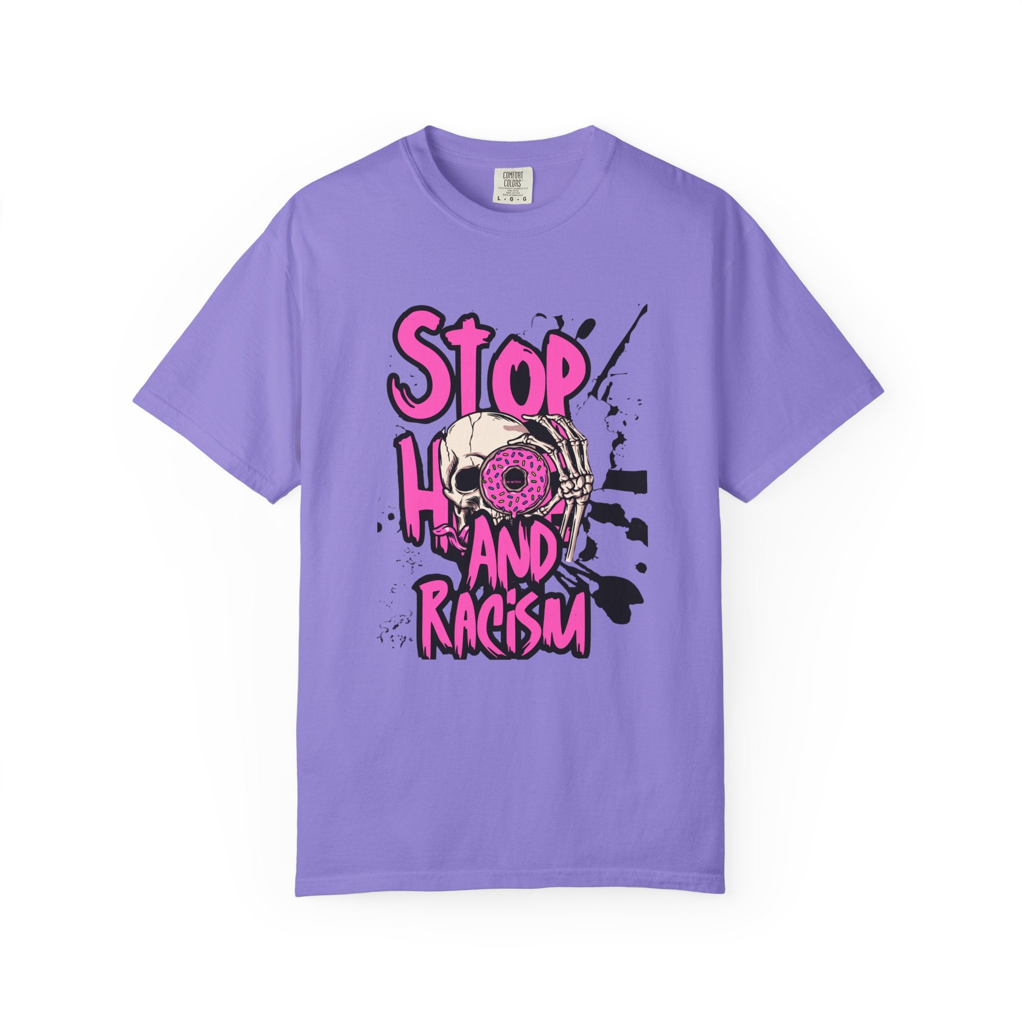 Stop H8 and Racism Graphic Tee — Anti-Racism Skull Donut Protest T-Shirt