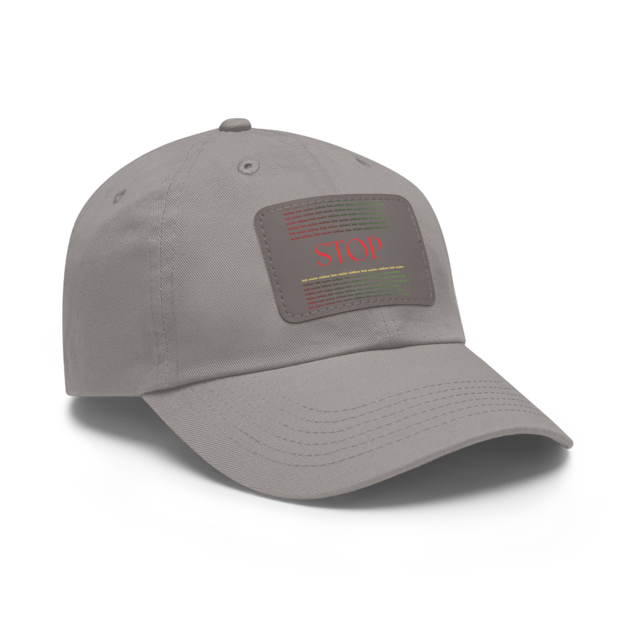 Leather Patch Dad Hat — 'STOP' Embossed Casual Baseball Cap