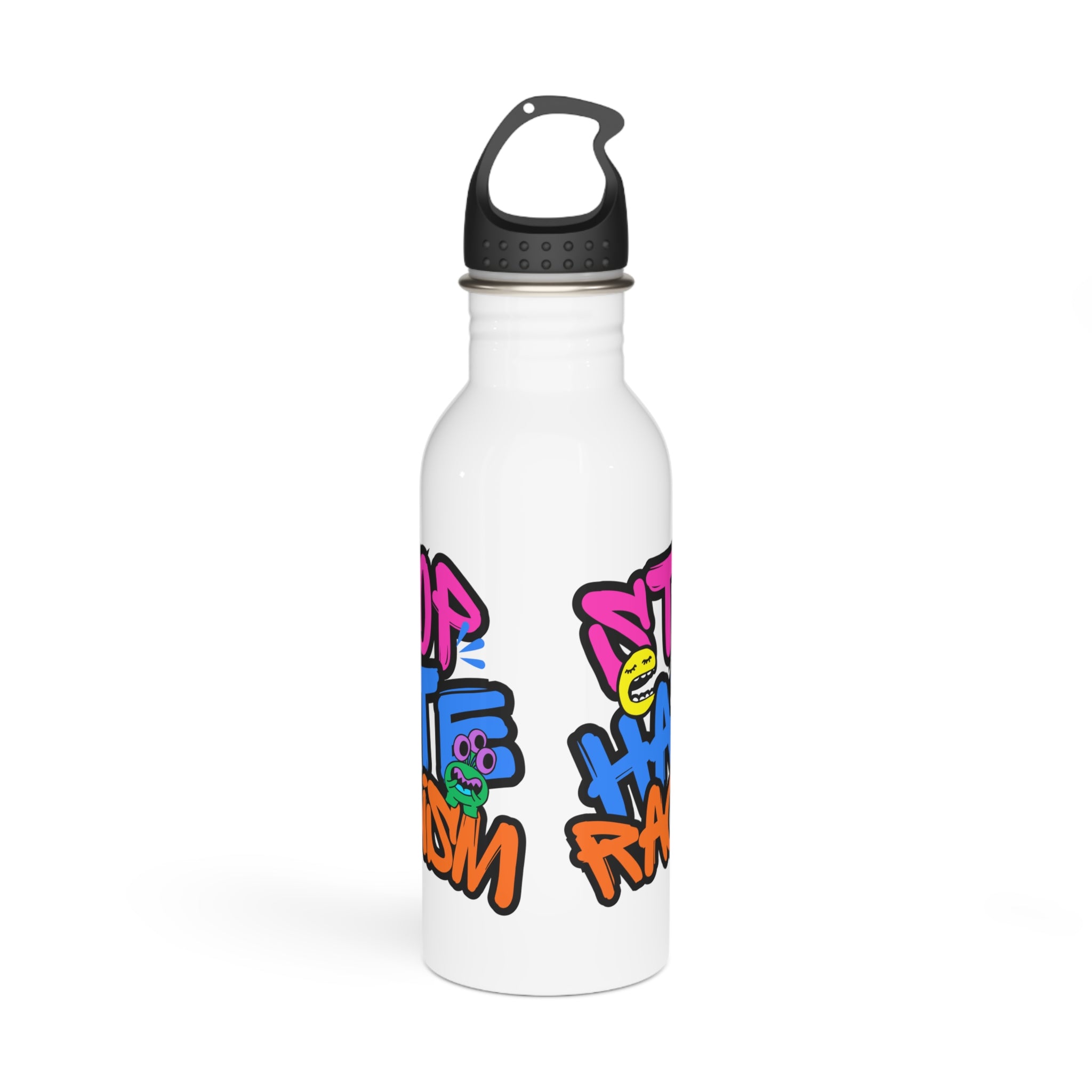 Stainless Steel Water Bottle — Stop Hate, No Racism Graffiti Design