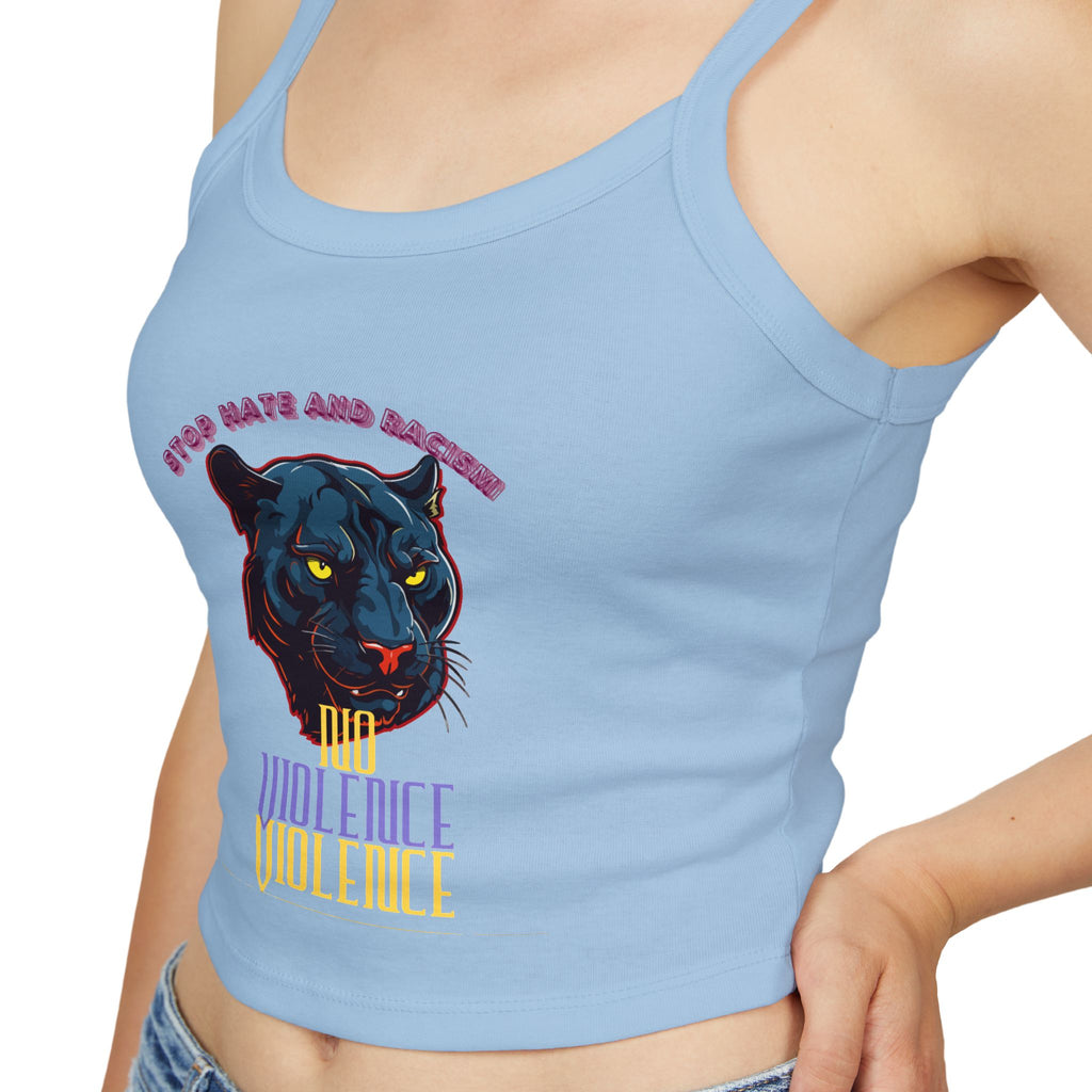 Panther Graphic Crop Tank — "No Violence, No Violence" Women's Spaghetti Strap Tank