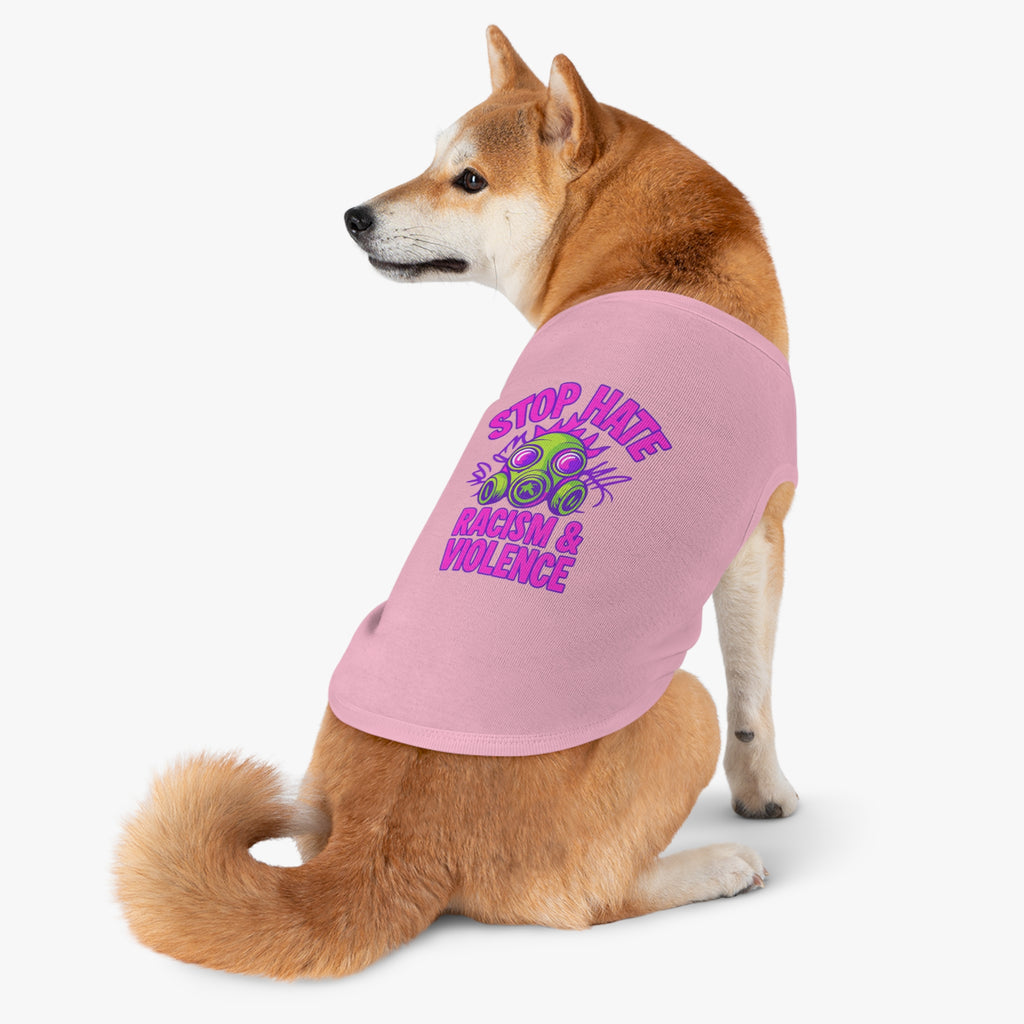 Pet Tank Top — "Stop Hate: Racism & Violence" Neon Gas Mask Anti-Racism Tee for Dogs