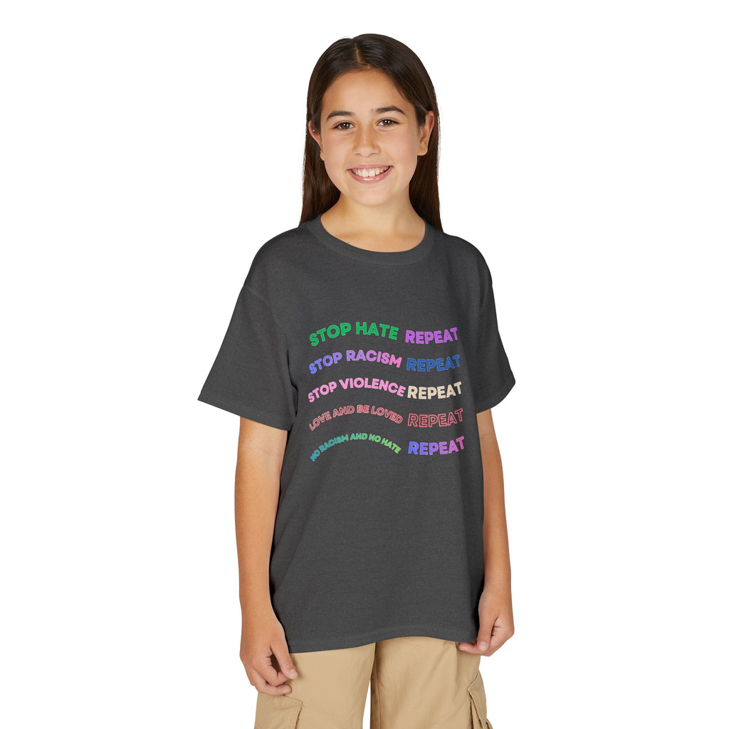 Youth T‑Shirt — "Stop Hate Repeat" Rainbow Anti-Bullying Tee