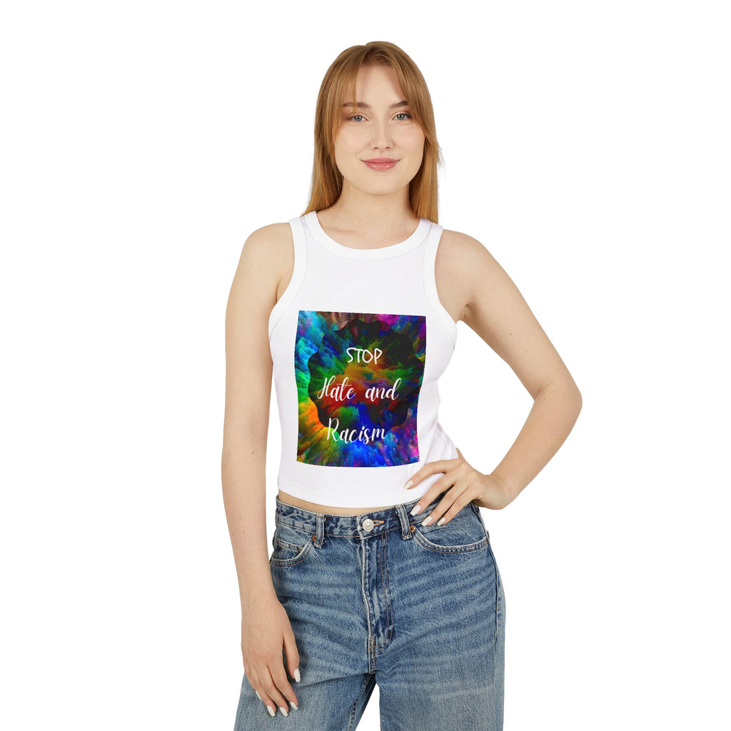 Stop Hate and Racism Tank Top — Women's Tie-Dye Social Justice Crop