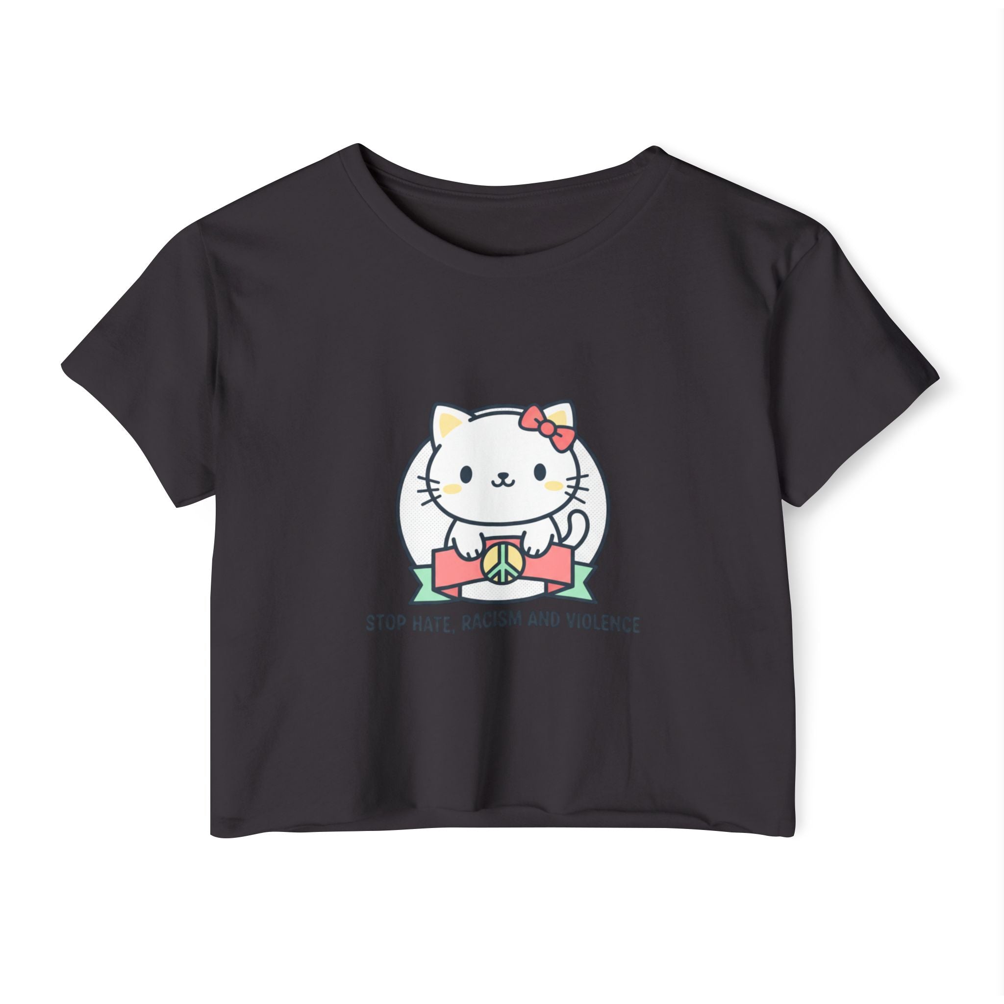 Cute Cat Crop Top — "Stop Hate, Racism and Violence" Festival Tee