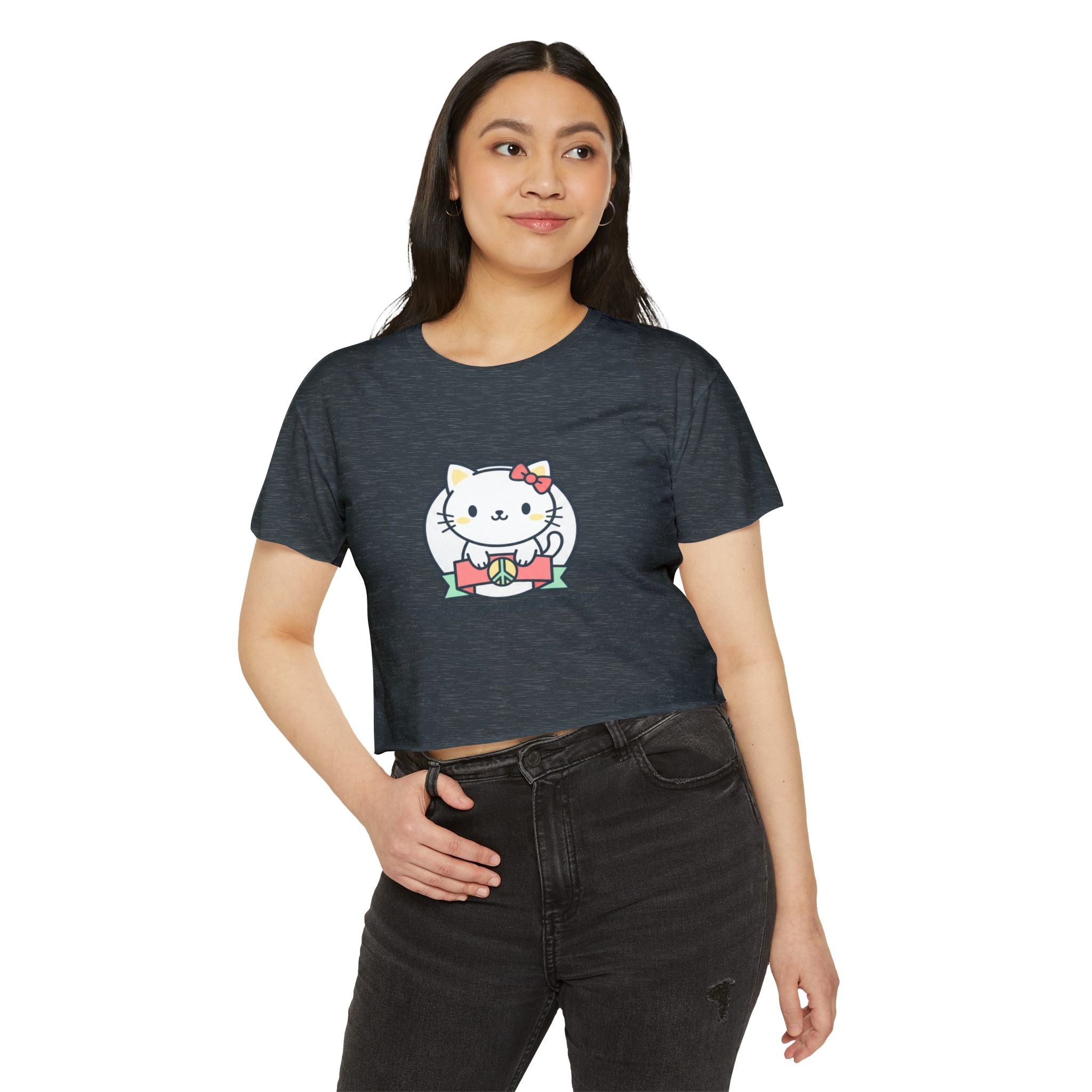 Cute Cat Crop Top — "Stop Hate, Racism and Violence" Festival Tee