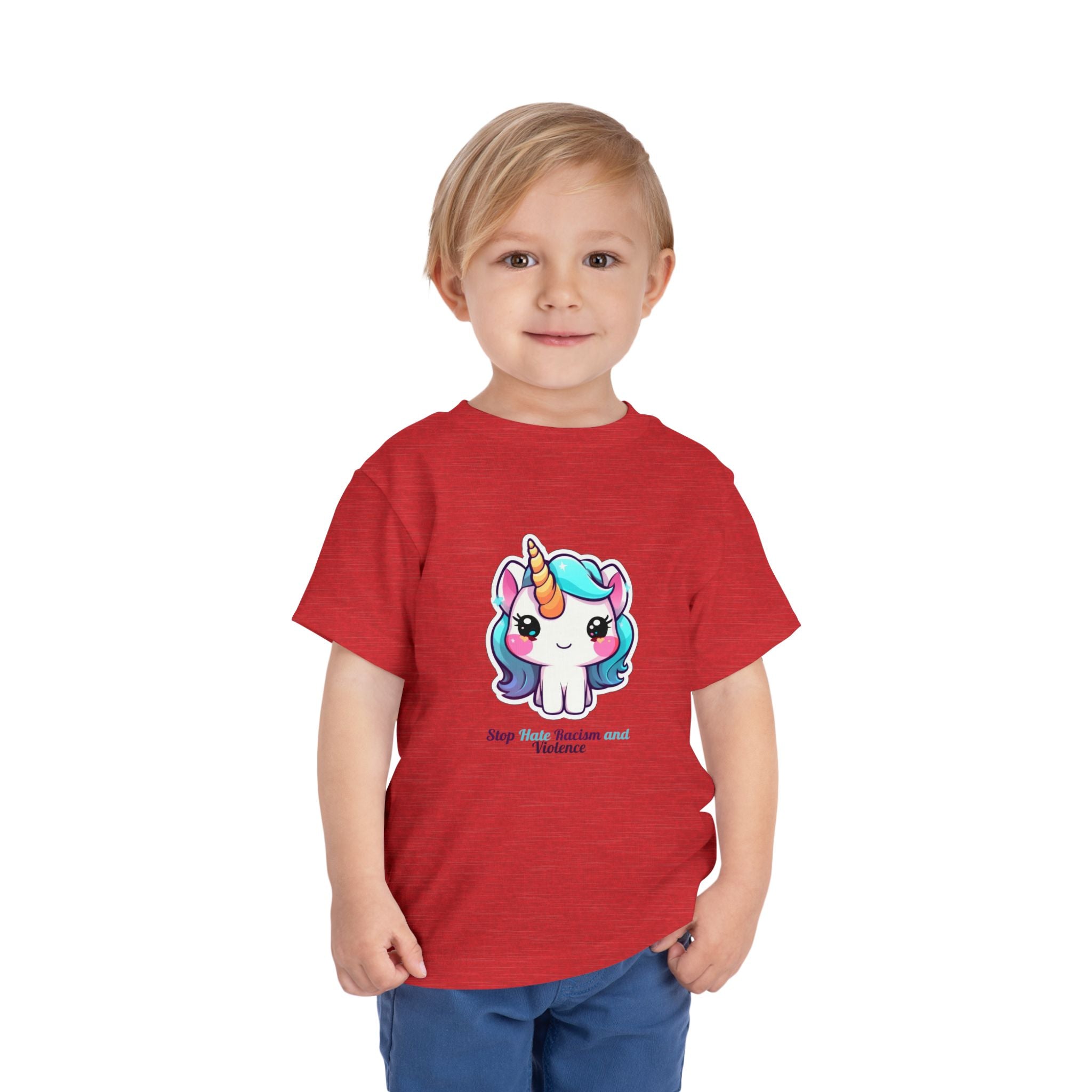 Toddler Tee — Cute Rainbow Unicorn "Stay Positive and Believe" Kids Shirt