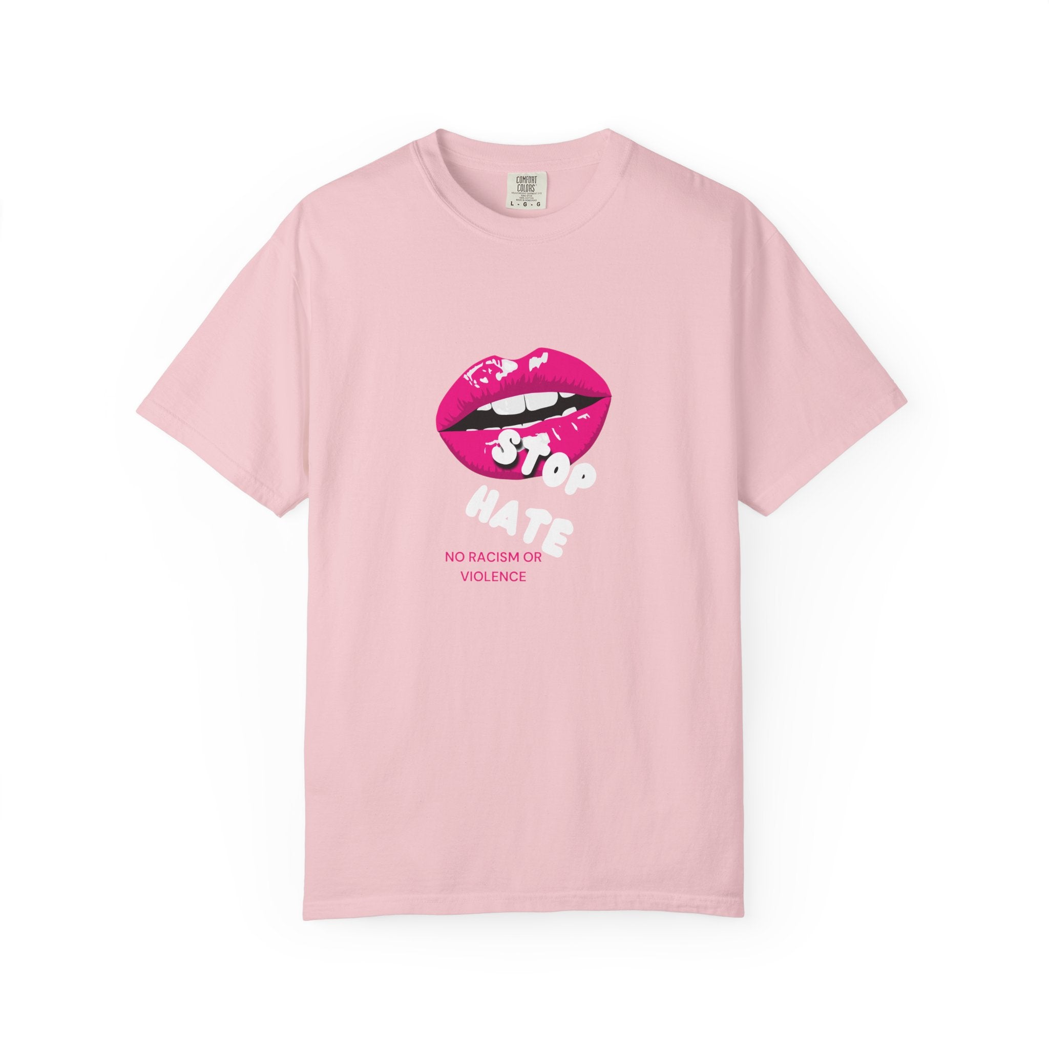 T-Shirt — Pink Lip 'Stop' Graphic Tee (No Racism or Violence)