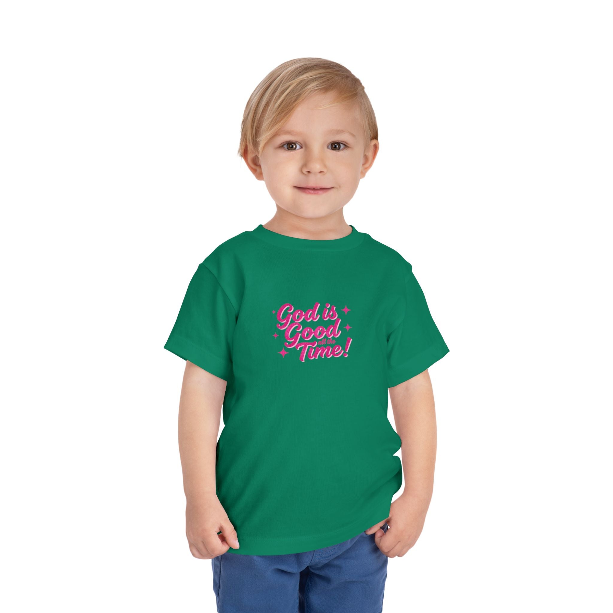 Toddler Tee – "God is Good Time" Pink Script Christian Kids Shirt