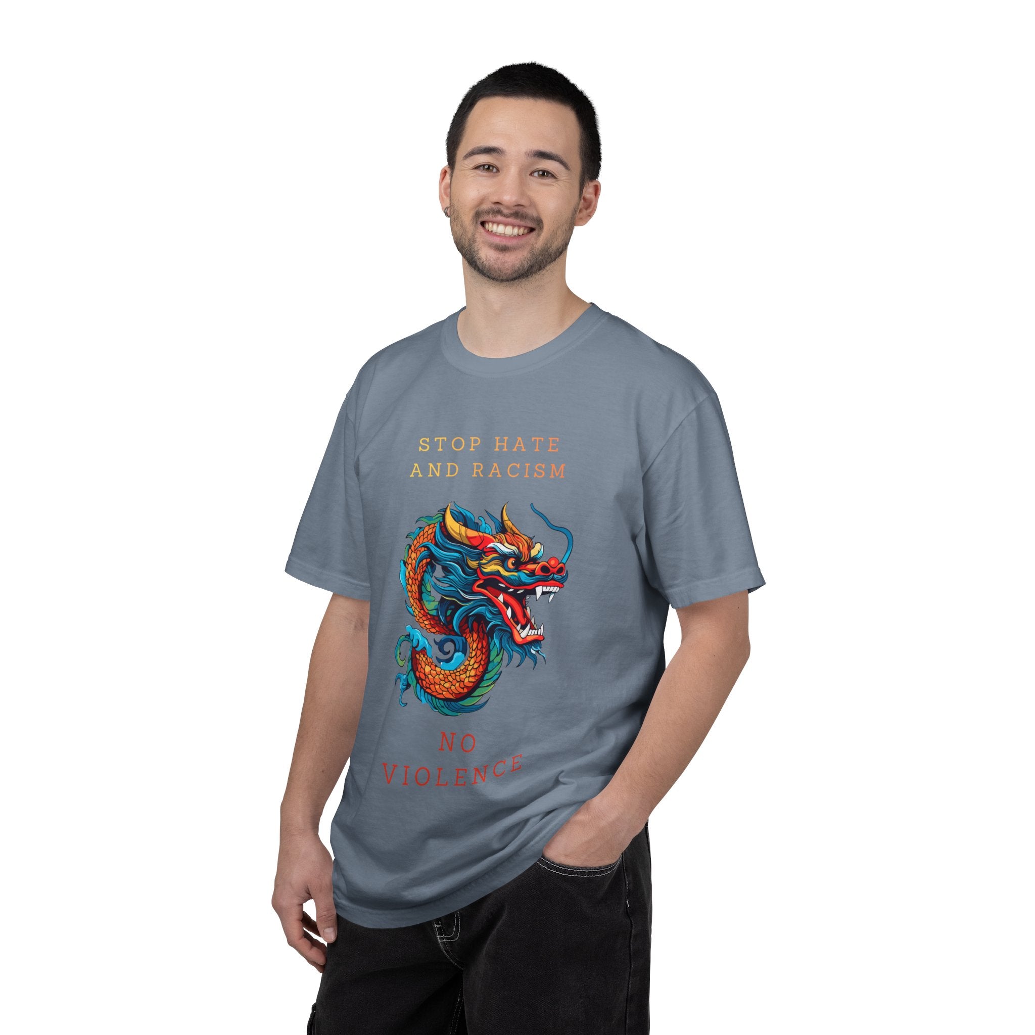 T-Shirt — 'Stop Hate and Racism, No Violence' Dragon Graphic Tee