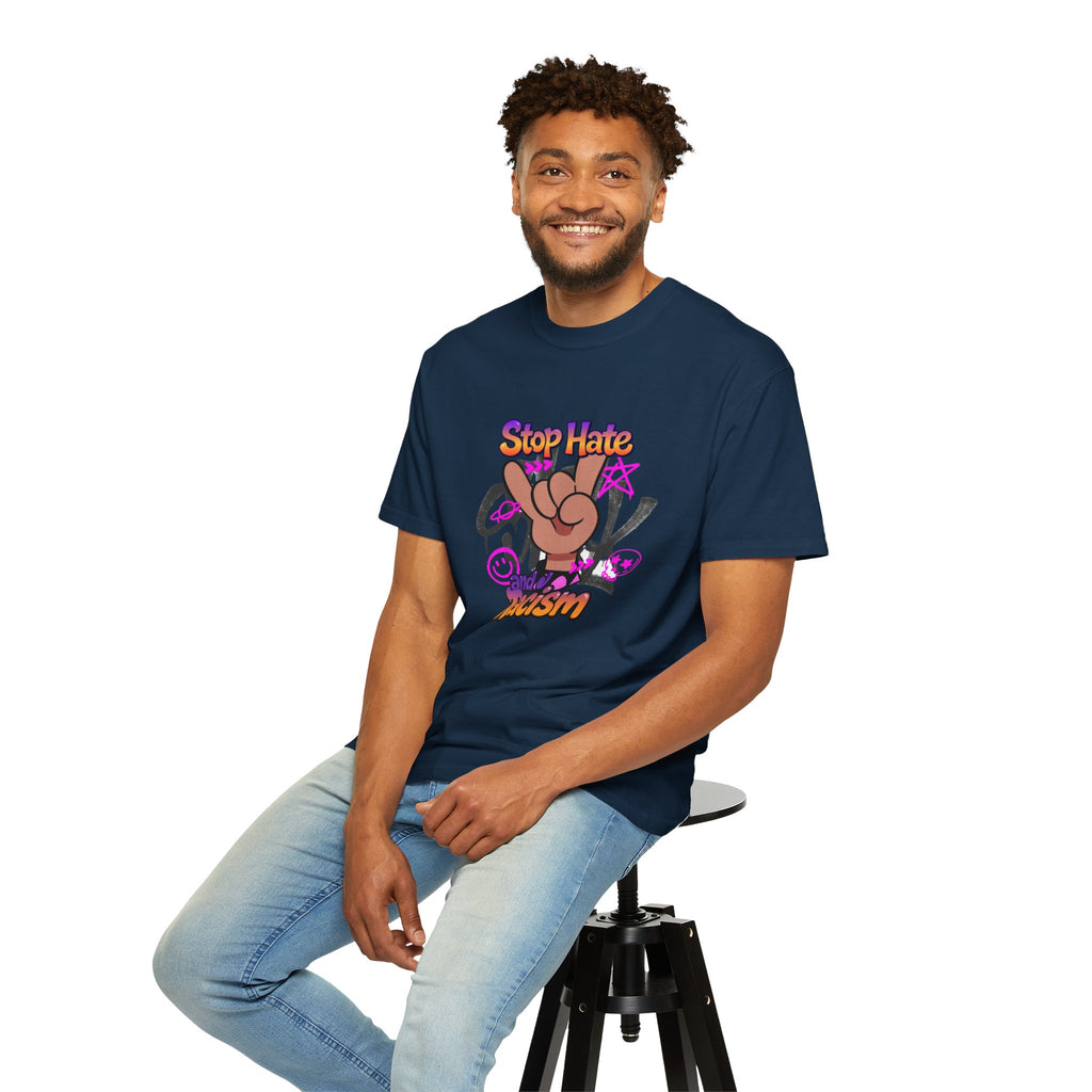 Stop Hate and Racism Graphic T-Shirt – Anti-Racism Solidarity Tee